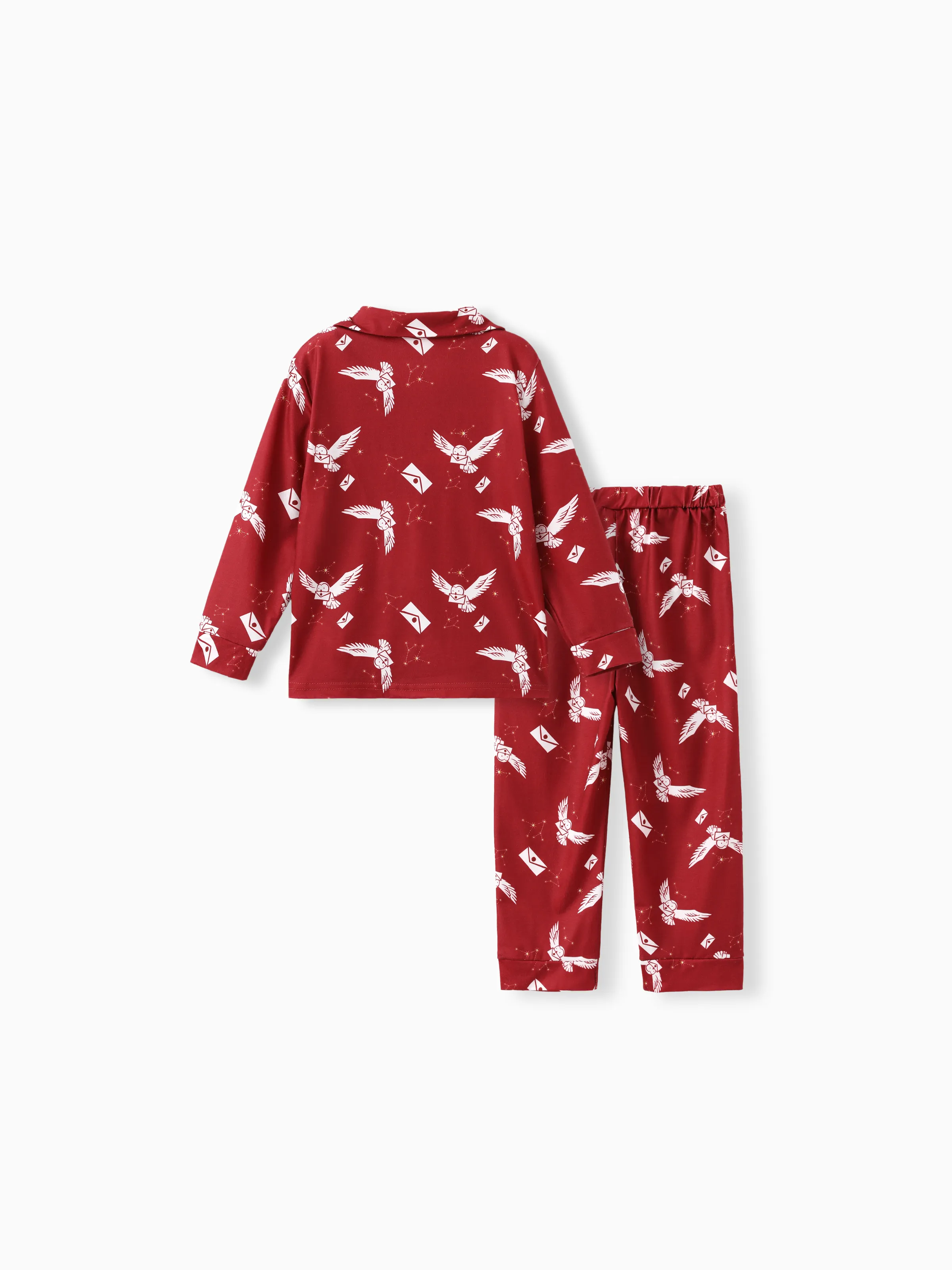 Harry Potter Family Matching 2pcs Christmas Owl Pattern Lapel Long-sleeve Pajamas Set (Flame Resistant) MultiColour - Image 8
