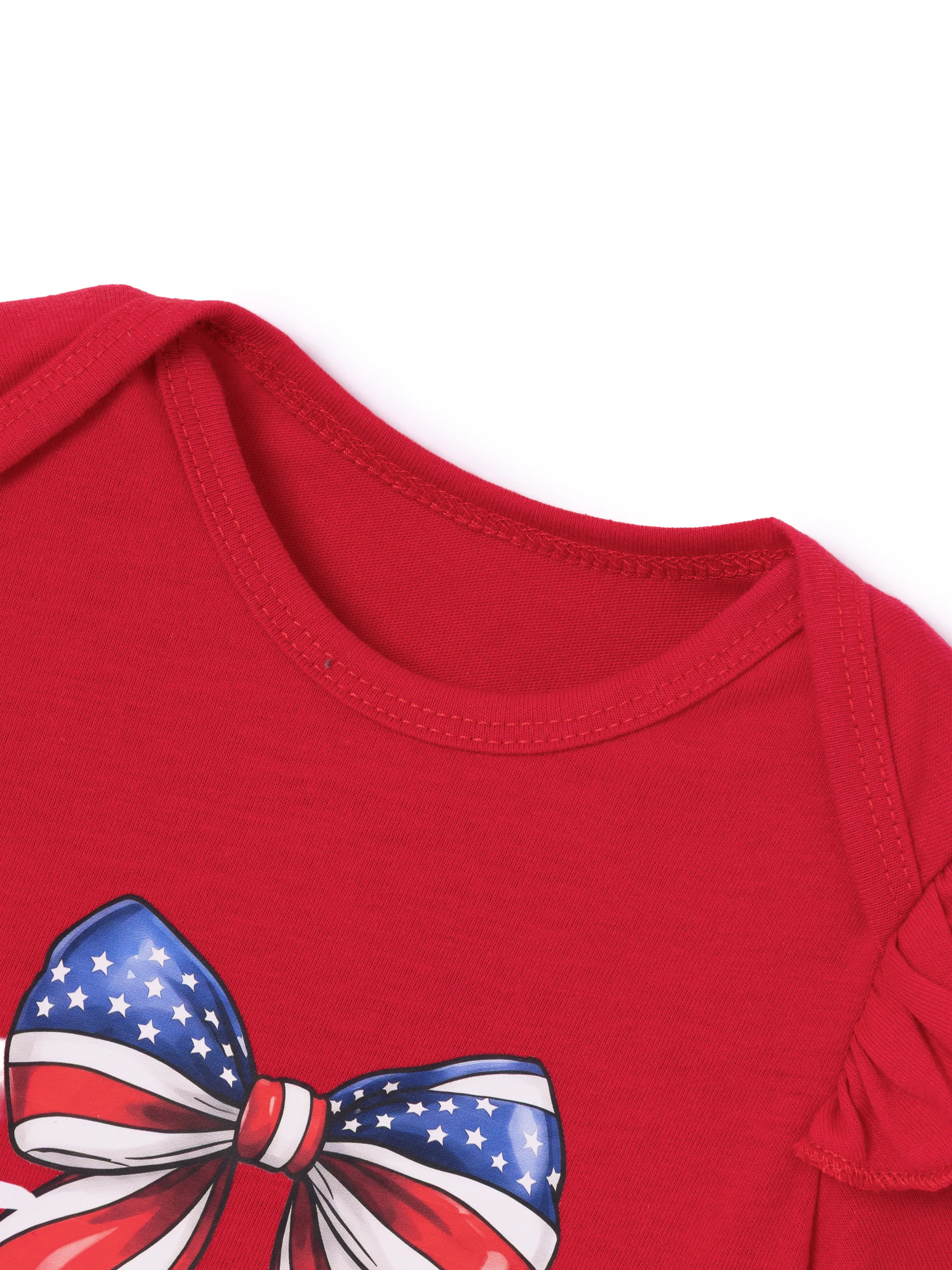 Independence Day Baby Girl 2pcs Patriotic Flutter Sleeve Bodysuit and Tulle Skirt Set with Headband Red - Image 5