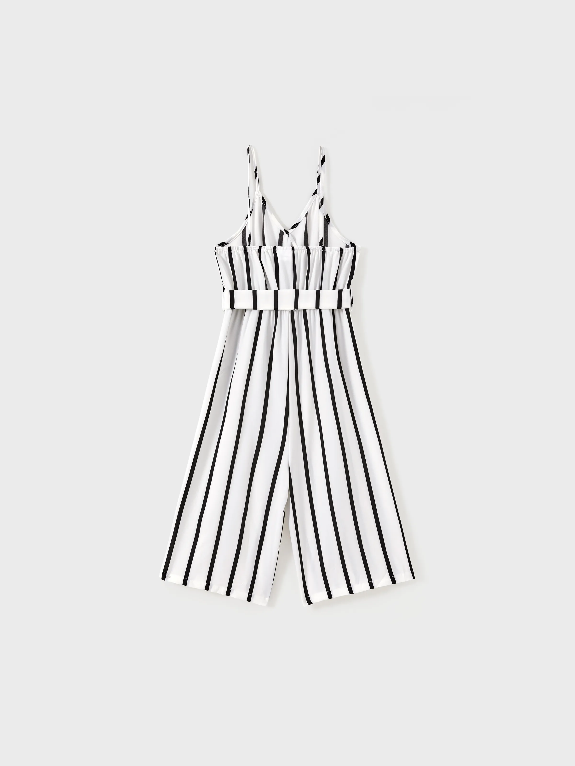 Kid Girl Stripe Surplice Neck Belted Cami Jumpsuits White - Image 2
