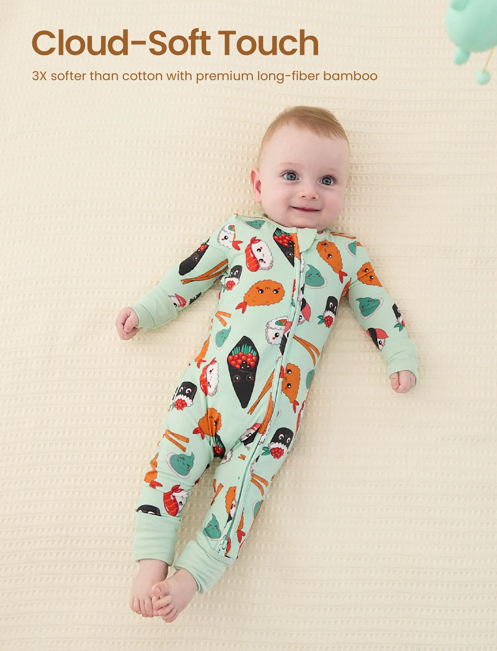 Kids Baby / Girl Bamboo Pajamas With Childlike Print (Snug-Fitting) Light Green - Image 5