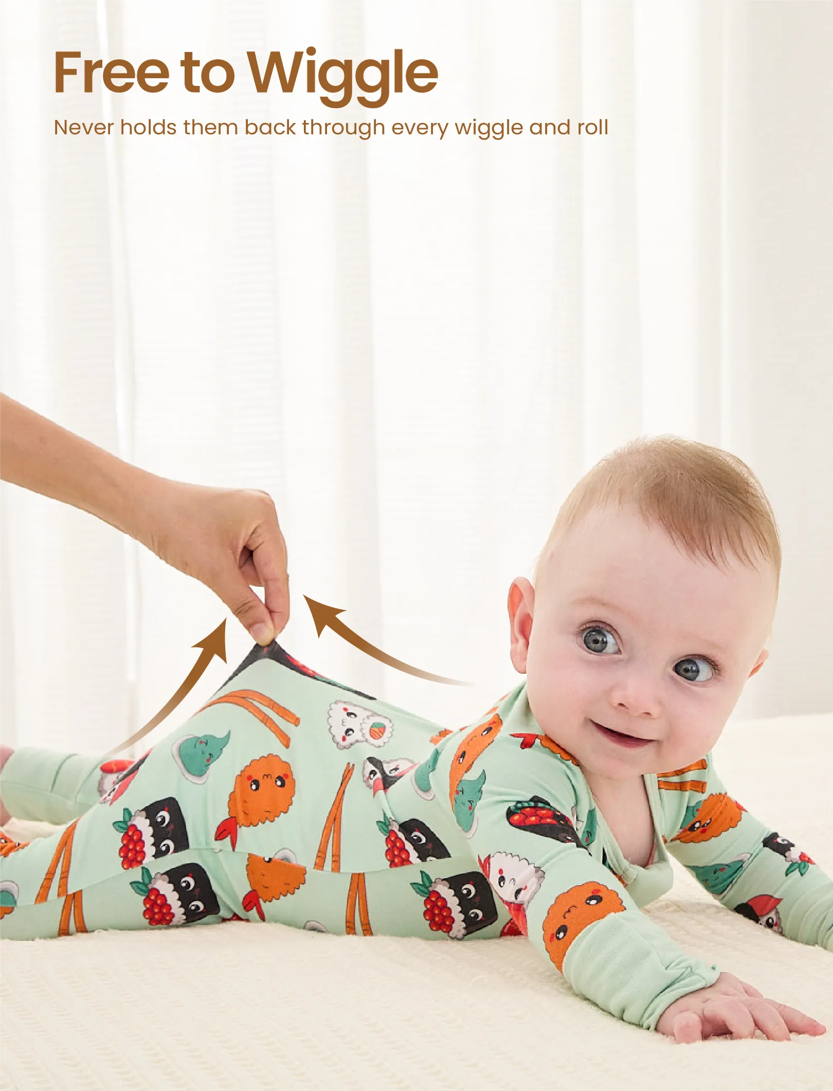 Kids Baby / Girl Bamboo Pajamas With Childlike Print (Snug-Fitting) Light Green - Image 6