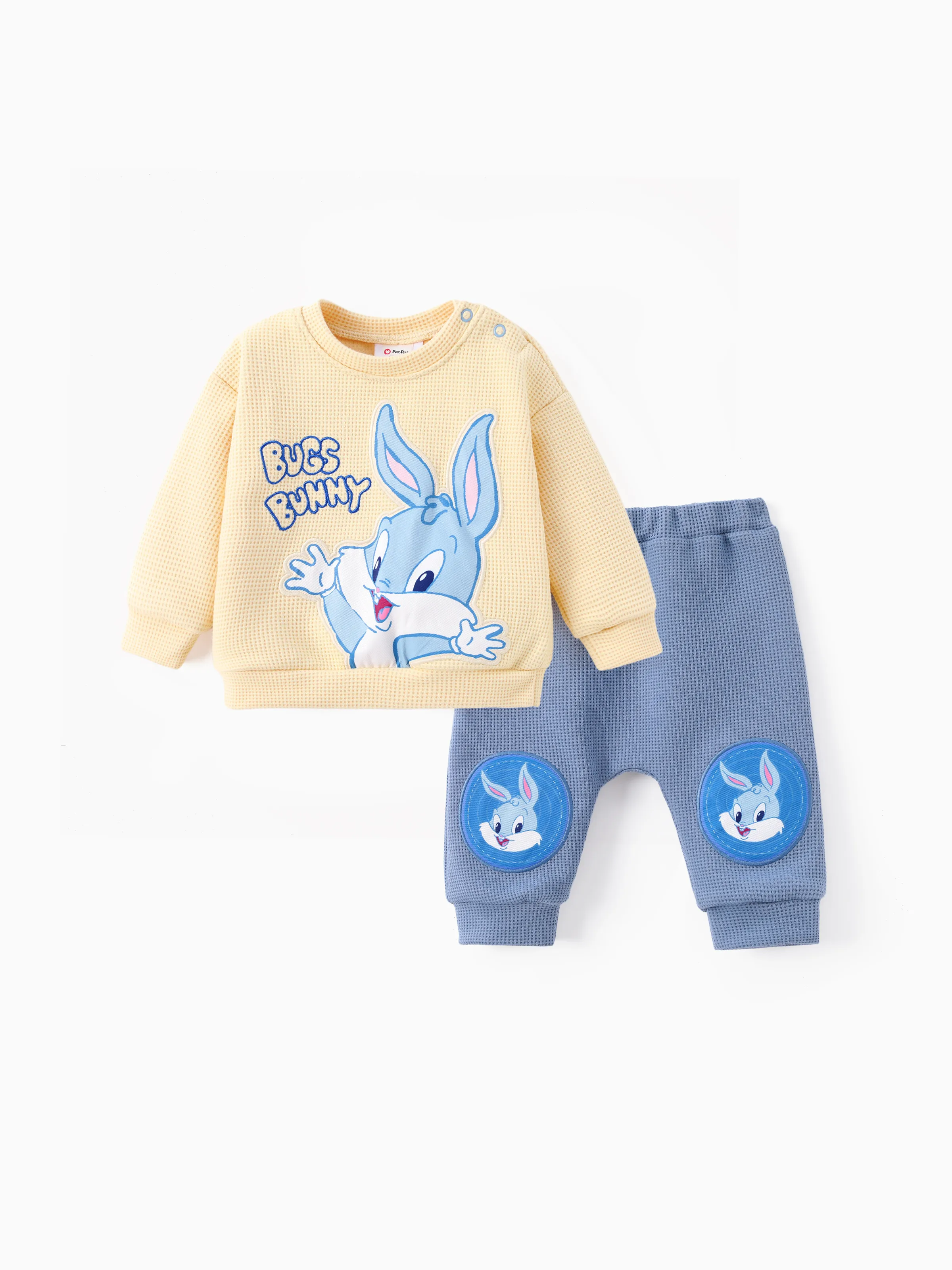 Looney Tunes Baby Boy 2pcs Character Embroidered Long-sleeve Knitted Top And Pants Set Blue