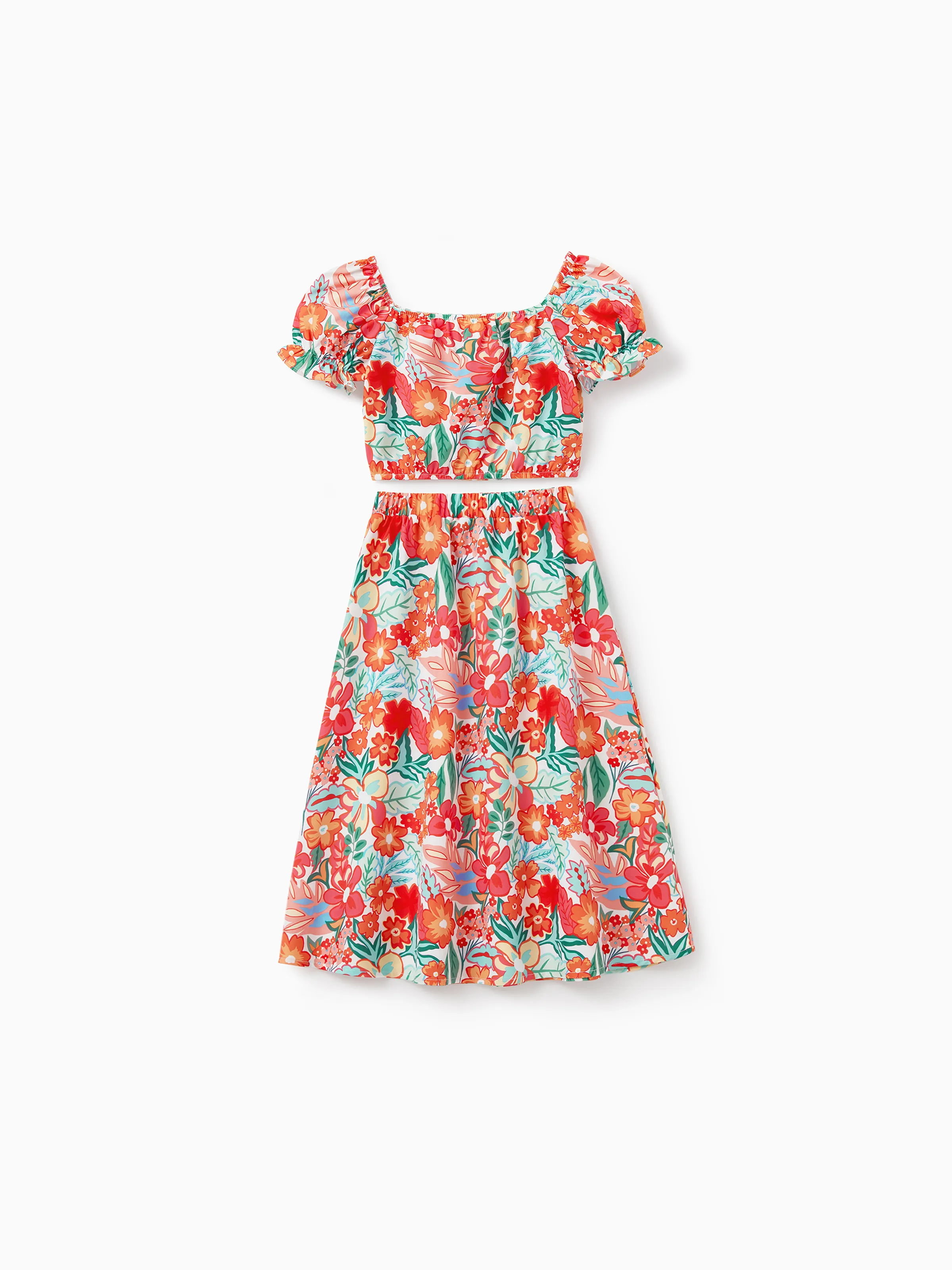 Matching Family Outfits Hawaiian Floral Print Shirts & Sleeveless Strap Top and Skirt Co-ord Set Multi-color - Image 6