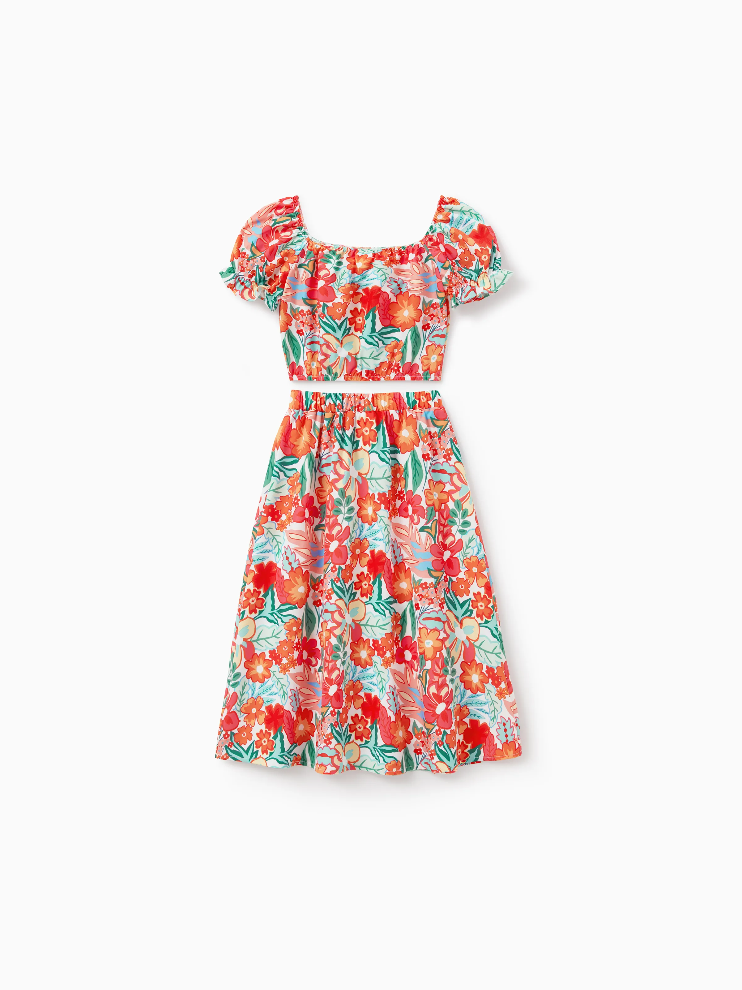 Matching Family Outfits Hawaiian Floral Print Shirts & Sleeveless Strap Top and Skirt Co-ord Set Multi-color - Image 7