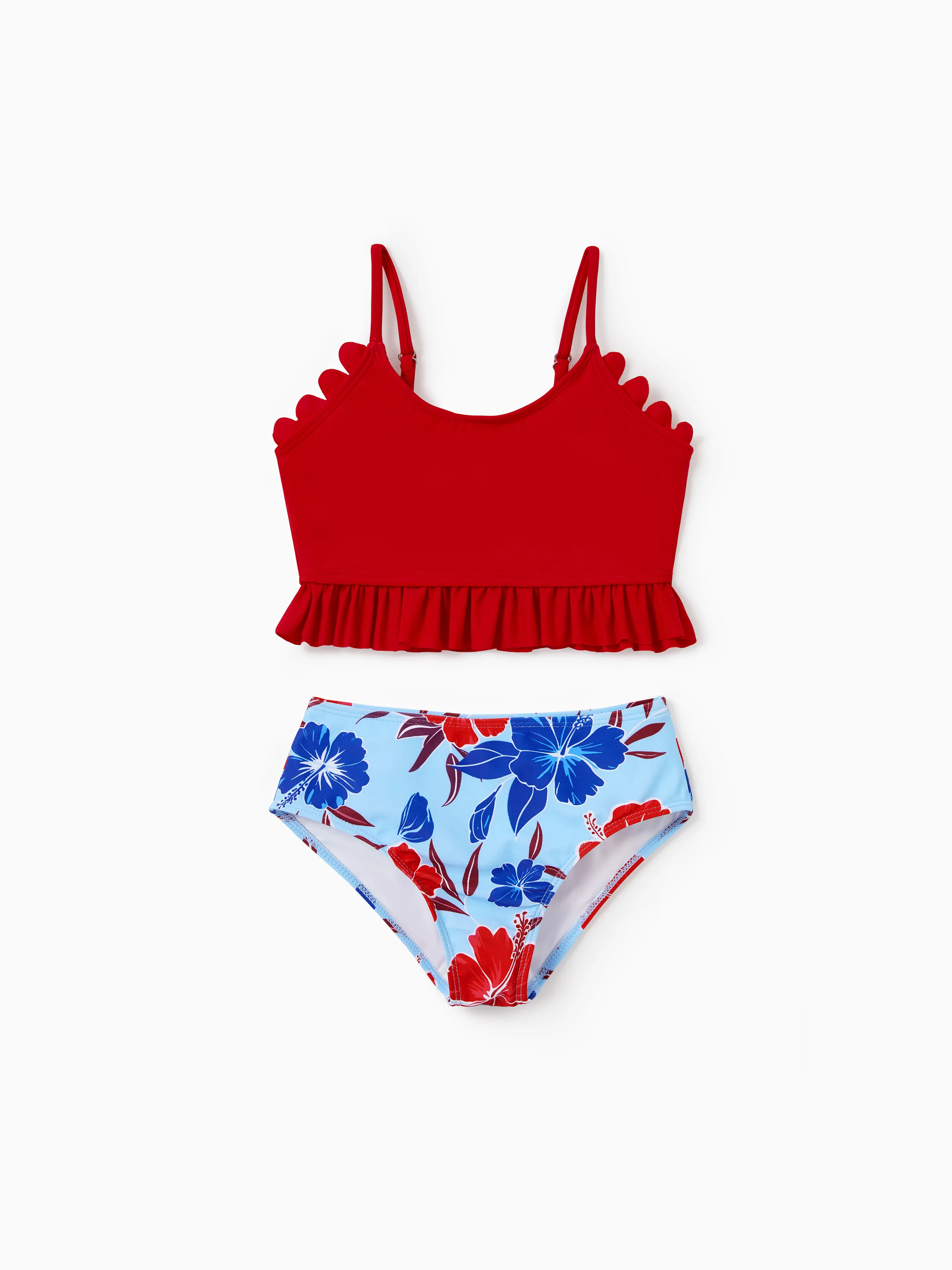 Matching Family Swimwear Floral Print Bikini & Swim Trunks Set for Mom, Dad, & Kids, Perfect for Summer Beach Days & Pool Parties Red - Image 8
