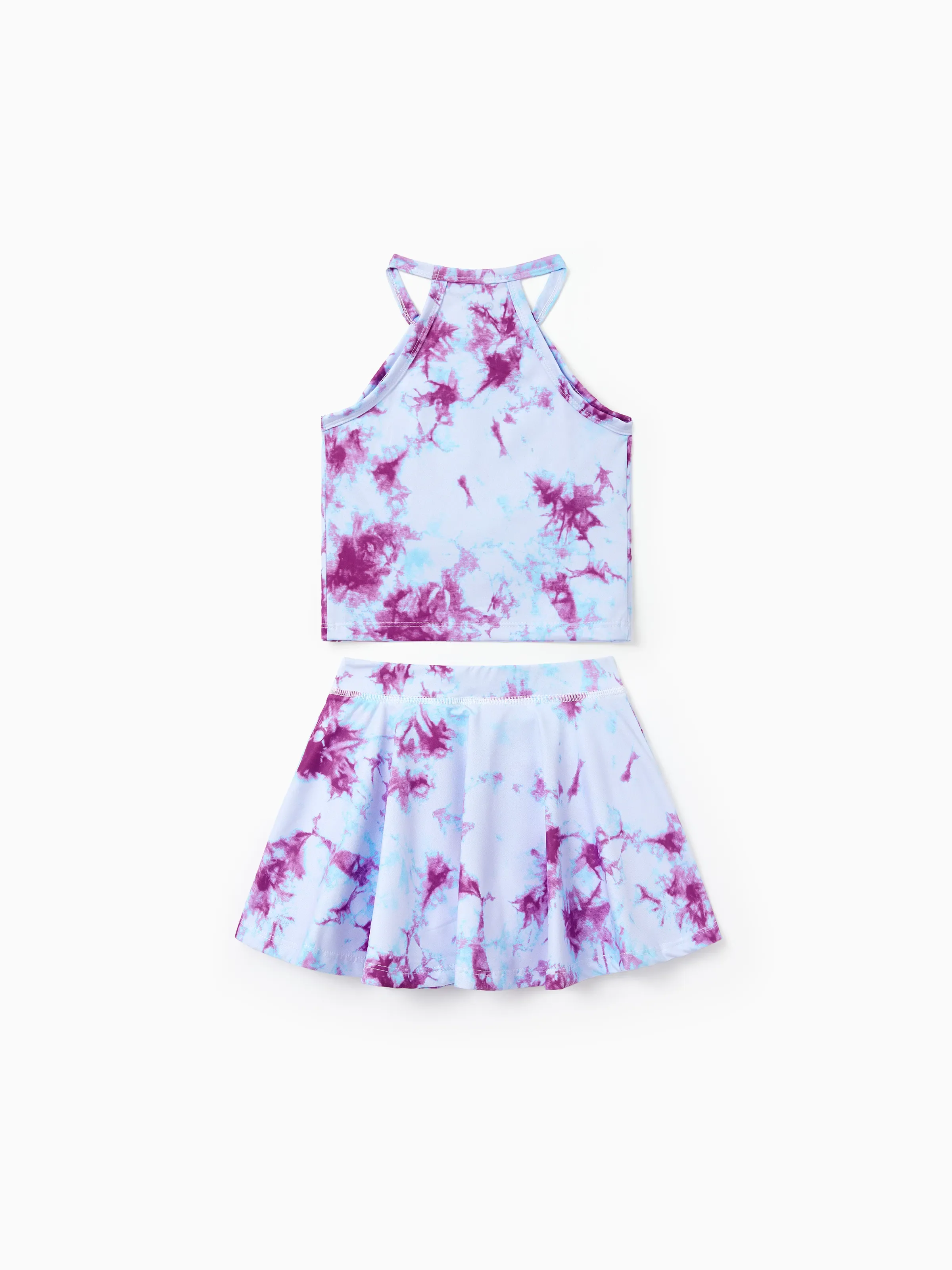 Matching Mommy and Me Tie Dye Skirt Set Halter Crop Top & Flowy Skirt Outfit, Cute Summer Twinning Looks for Vacation & Photos Purple - Image 8