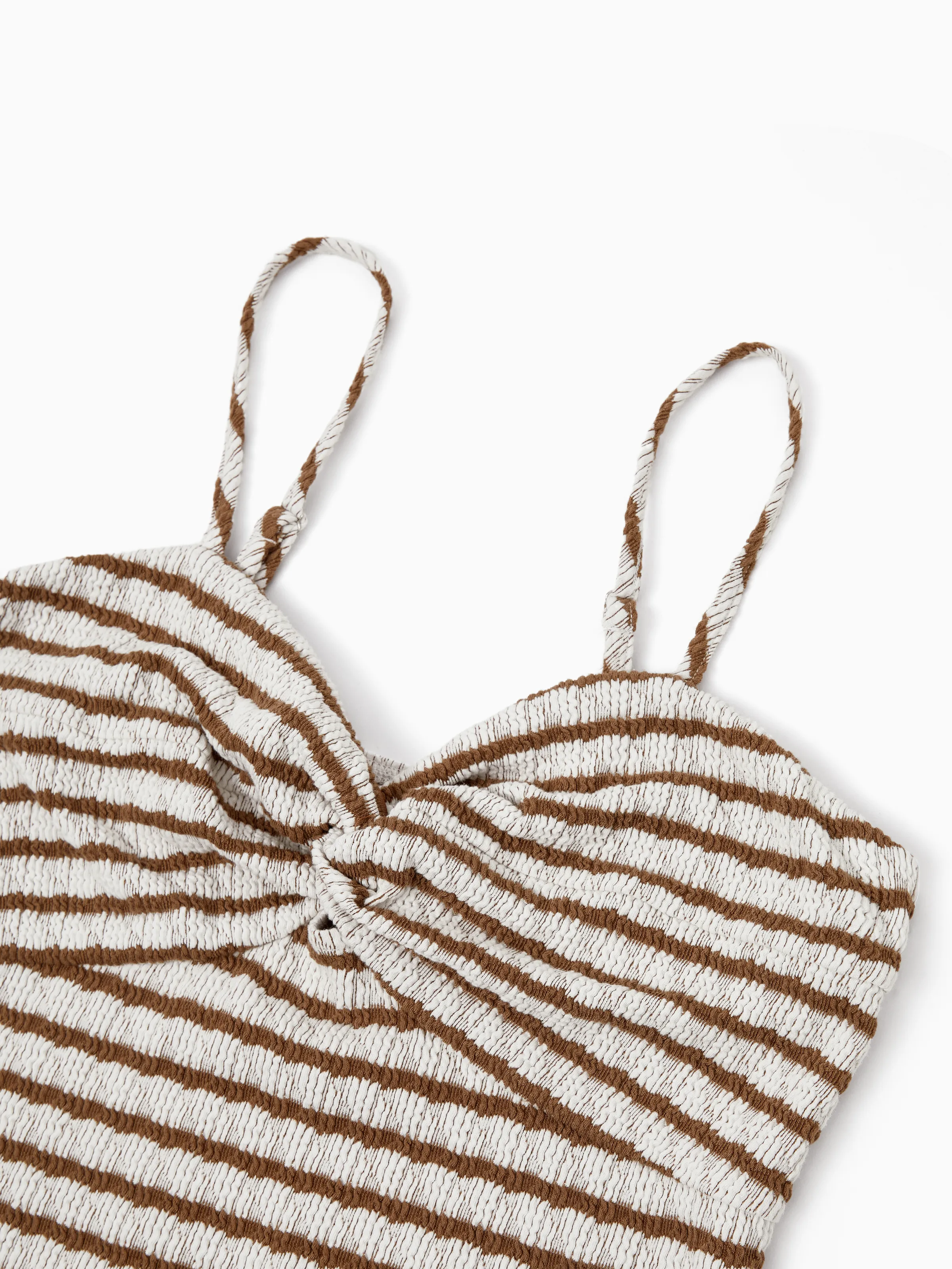 Matching Striped Dresses for Mommy & Me  Twist-Front Dress with Tulle Skirt, Perfect for Summer Family Outings & Photos Khaki - Image 5