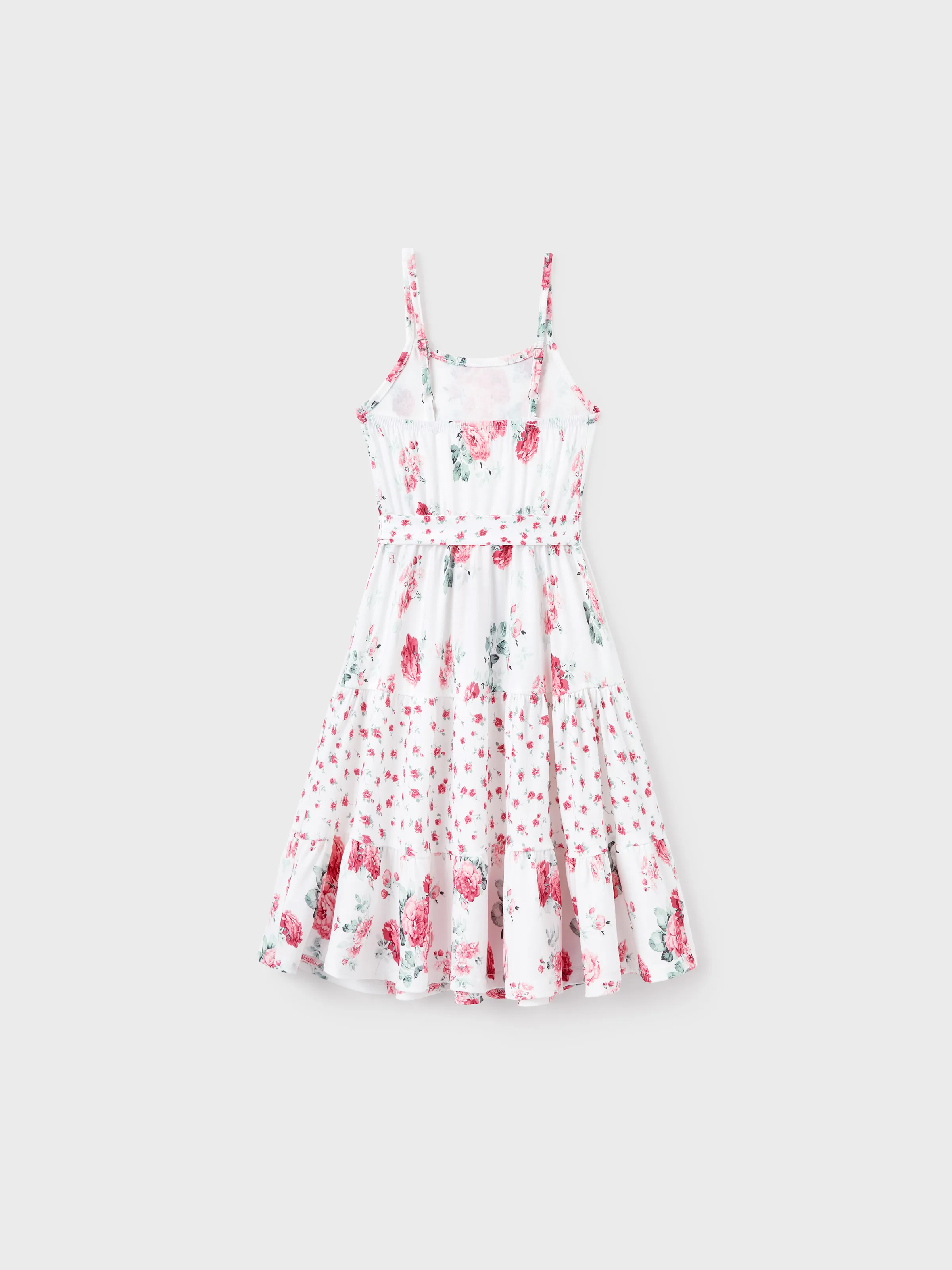 Mommy and Me Family Matching Outfits Set Solid Color Short-sleeve Polo Collar Shirt or Flower Print Hollow out Dress Pink - Image 13