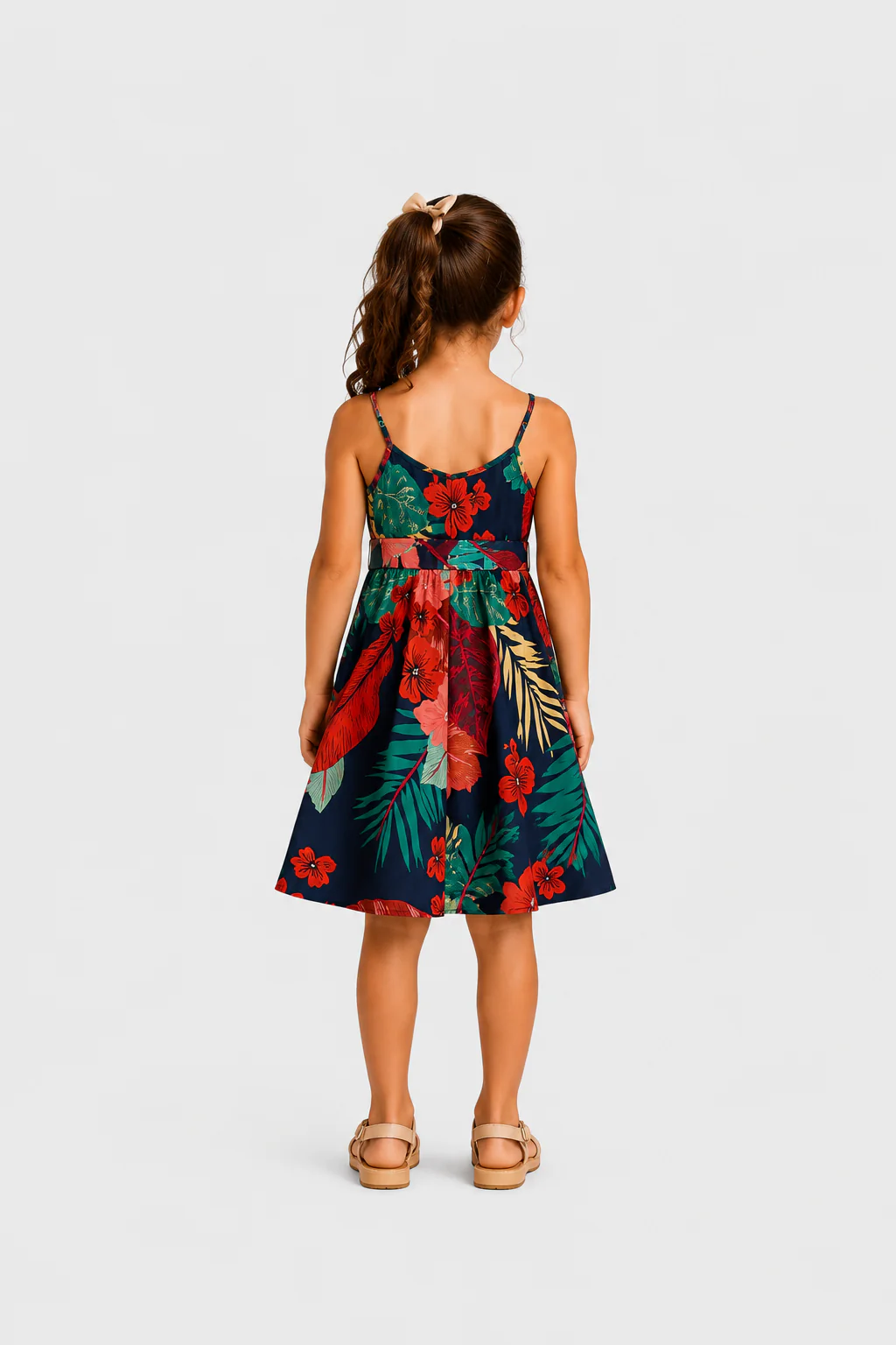 Mommy and Me Family Matching Sets Floral Panel Black tee and V-neck Strap Dress with Hidden Snap  Deep Blue - Image 12