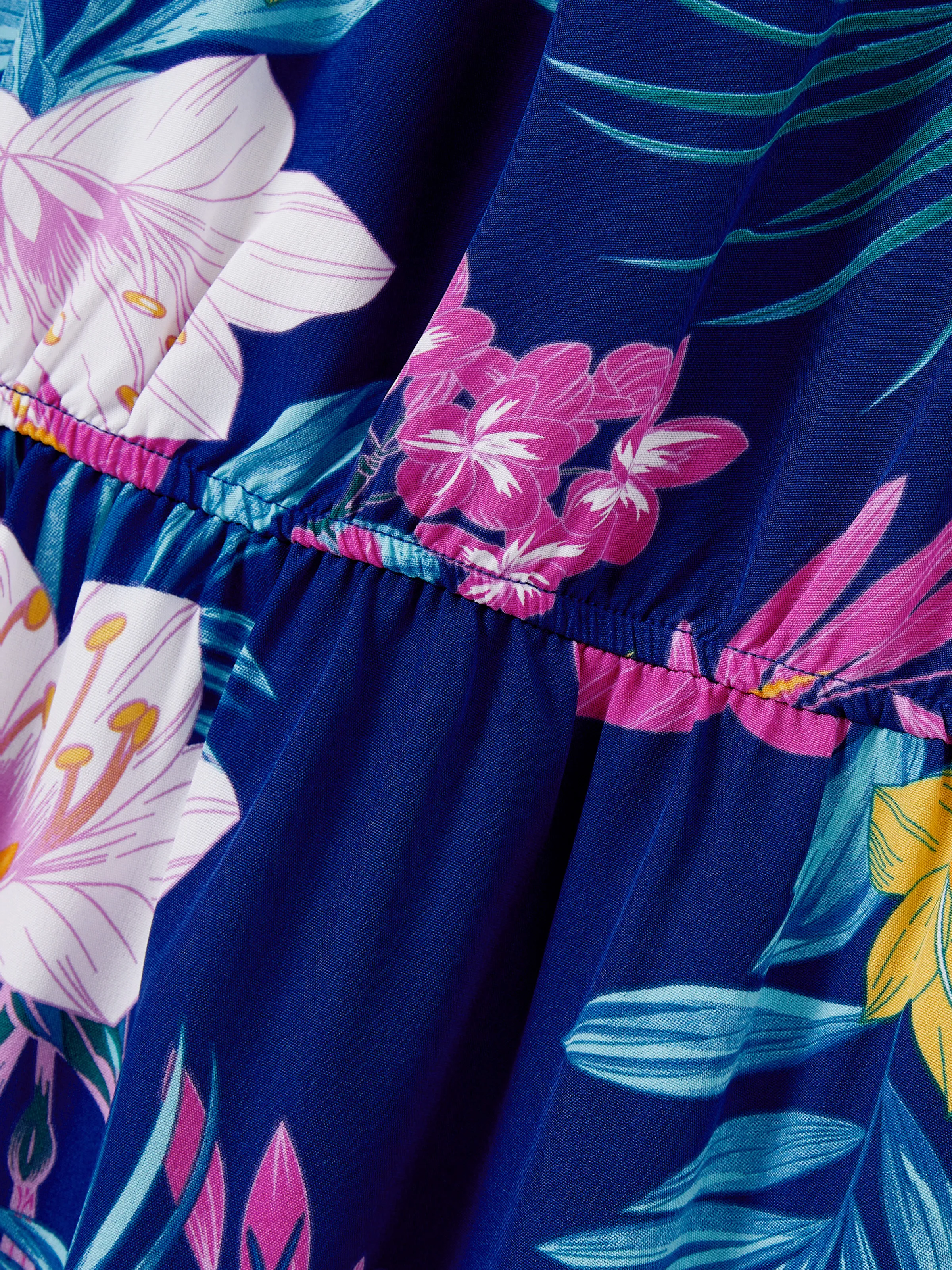 Mommy and Me Matching Family Hawaiian Outfits Tropical Floral Print Strap Dress or Short-sleeve Shirts & Shorts Set Summer Beachwear Set for Vacation Deep Blue - Image 10