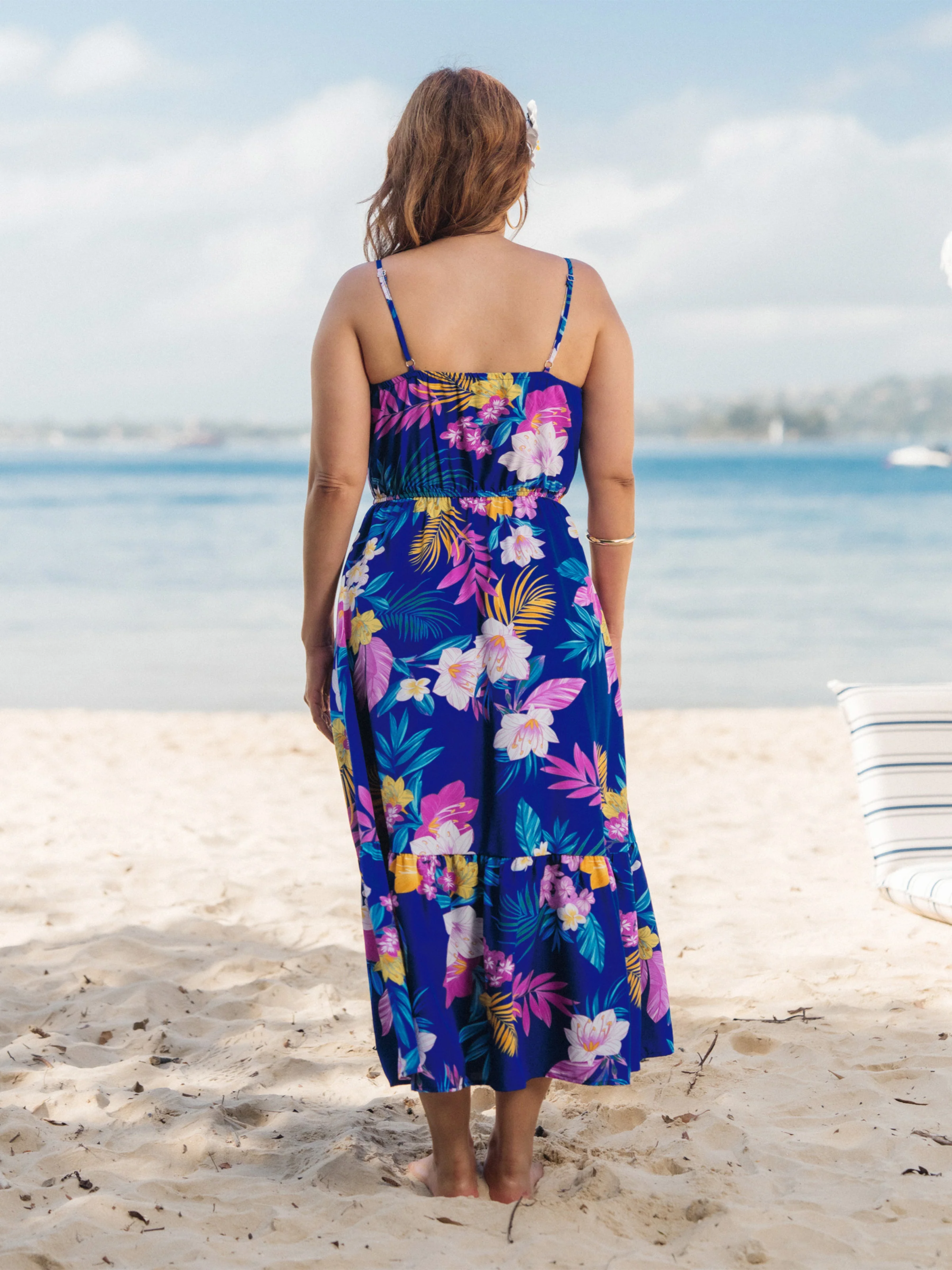 Mommy and Me Matching Family Hawaiian Outfits Tropical Floral Print Strap Dress or Short-sleeve Shirts & Shorts Set Summer Beachwear Set for Vacation Deep Blue - Image 5