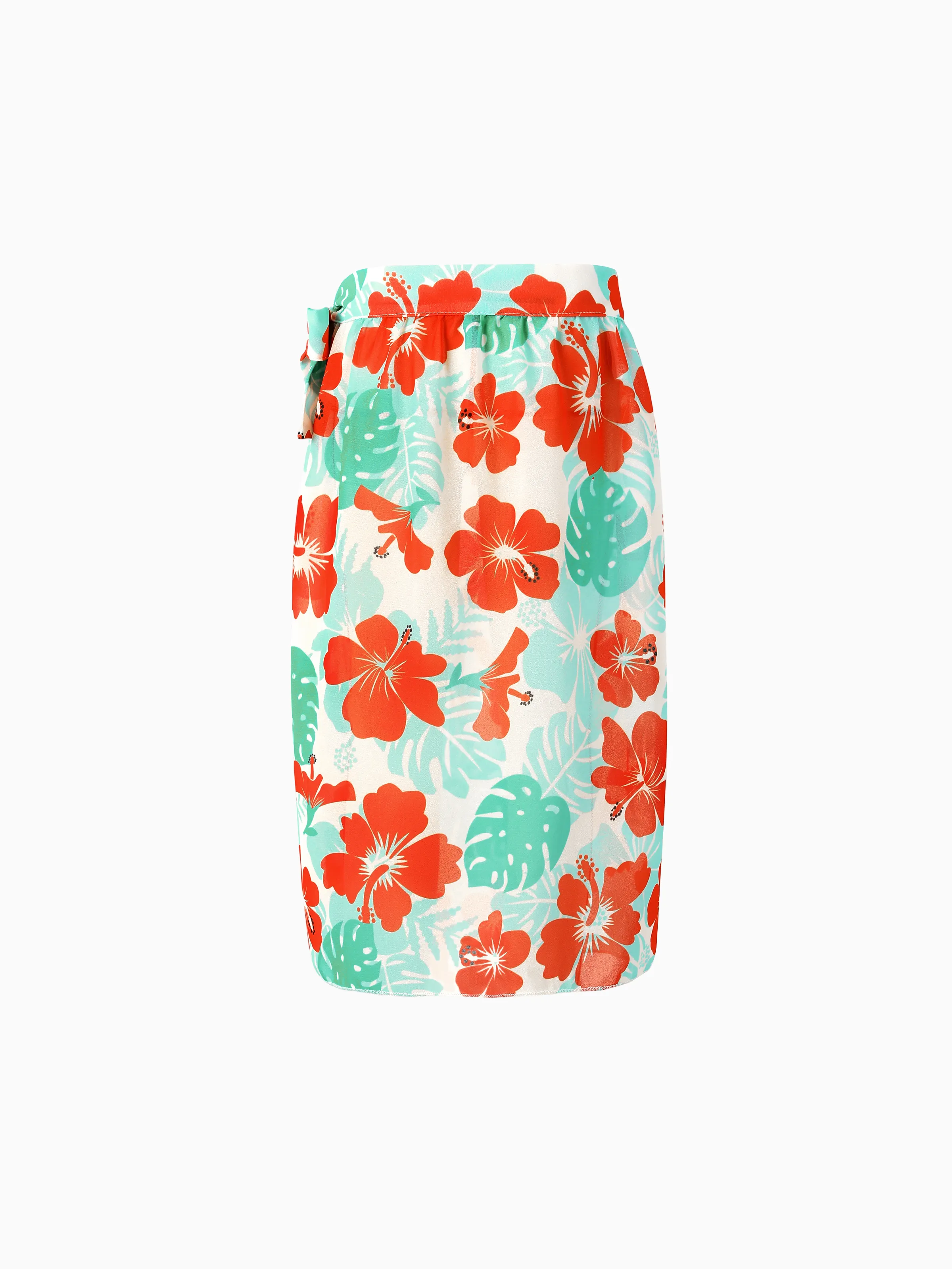 Mommy & Me Tropical Floral Print Ruffle Trim Bikini with Optional Beach Cover-Up Dress Orange - Image 13