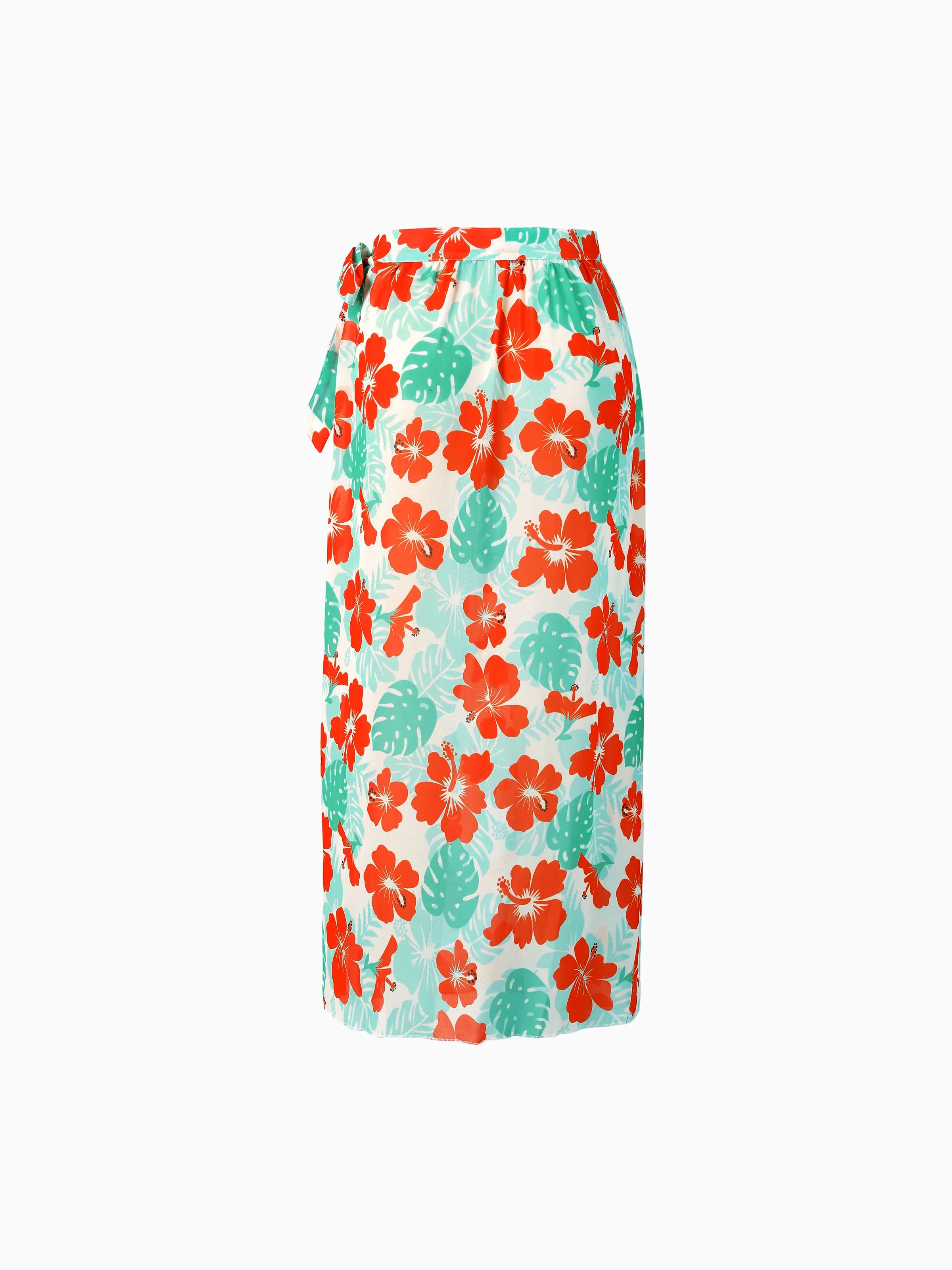 Mommy & Me Tropical Floral Print Ruffle Trim Bikini with Optional Beach Cover-Up Dress Orange - Image 19