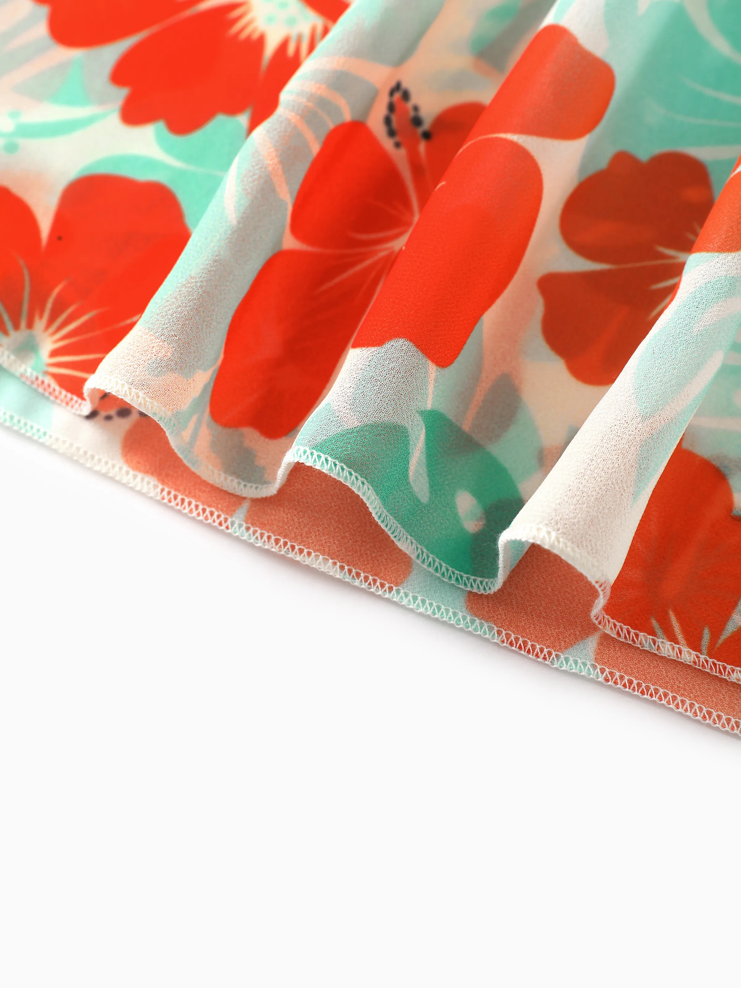 Mommy & Me Tropical Floral Print Ruffle Trim Bikini with Optional Beach Cover-Up Dress Orange - Image 21