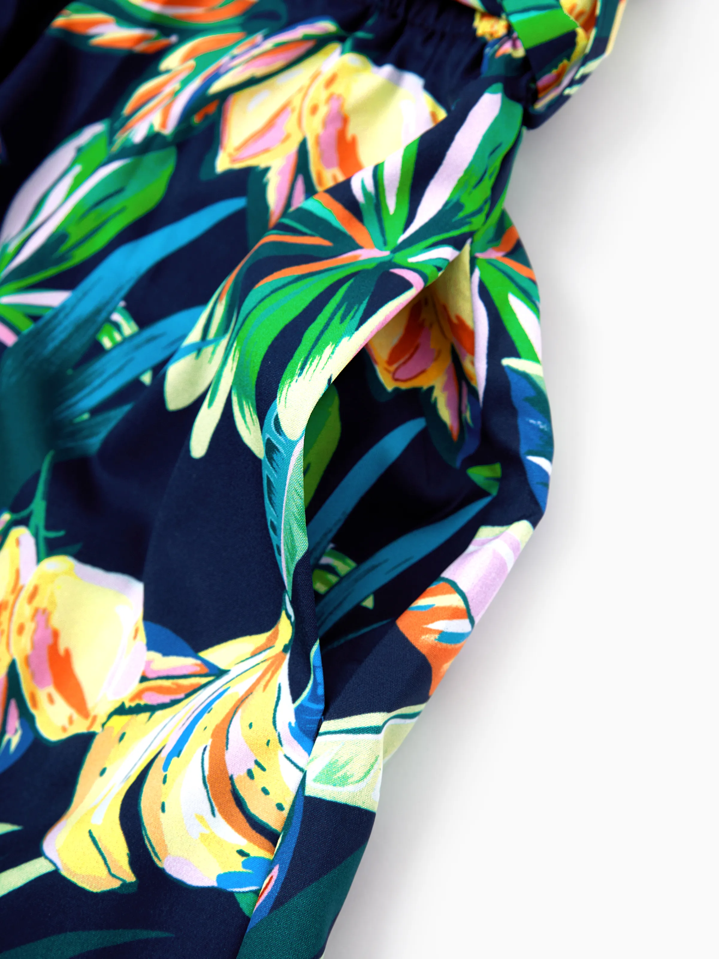Mommy and Me Tropical Leaves Print Sleeveless Rompers with Belted Shorts Matching Set Deep Blue - Image 7