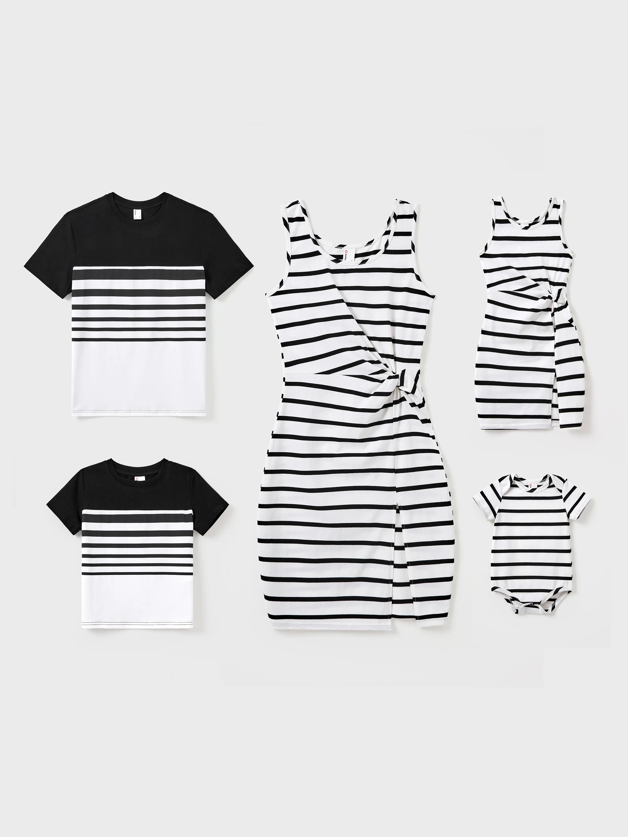 Mommy & me Cotton Set Strap Bodycon Dress Black+White - Image 2