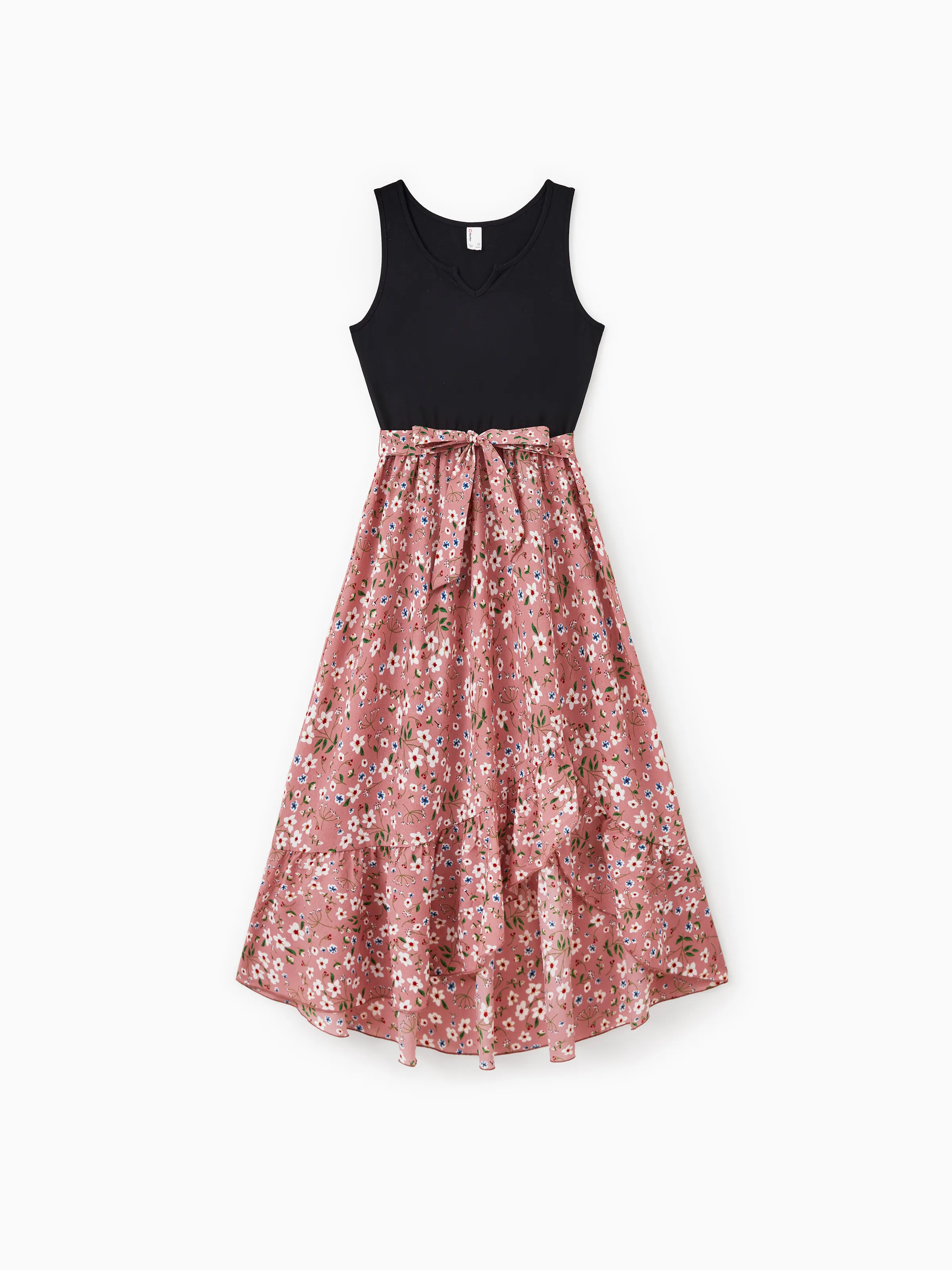 Mommy & me Cotton T-Shirt & Dress Set Daddy / Mini Print Black Tee for Dad and boy, Floral Print splicing Dress for Mom, girl and Baby, Perfect for Summer Family Outings Black - Image 4