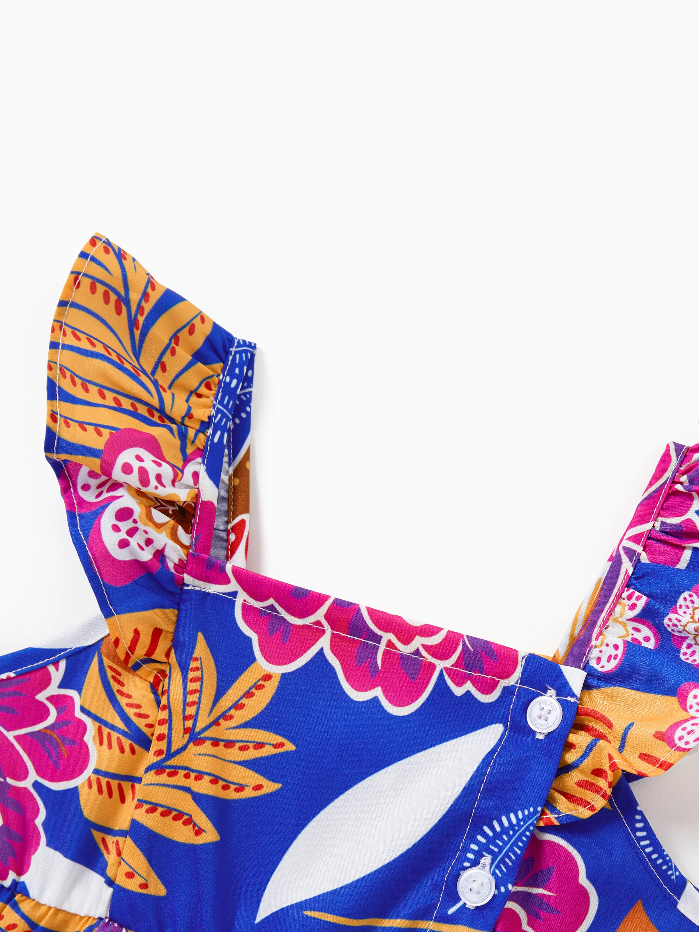 Mommy & me Hawaiian Outfits Tropical Floral Print Vacation Clothes Strap Belted Dress Navy - Image 15