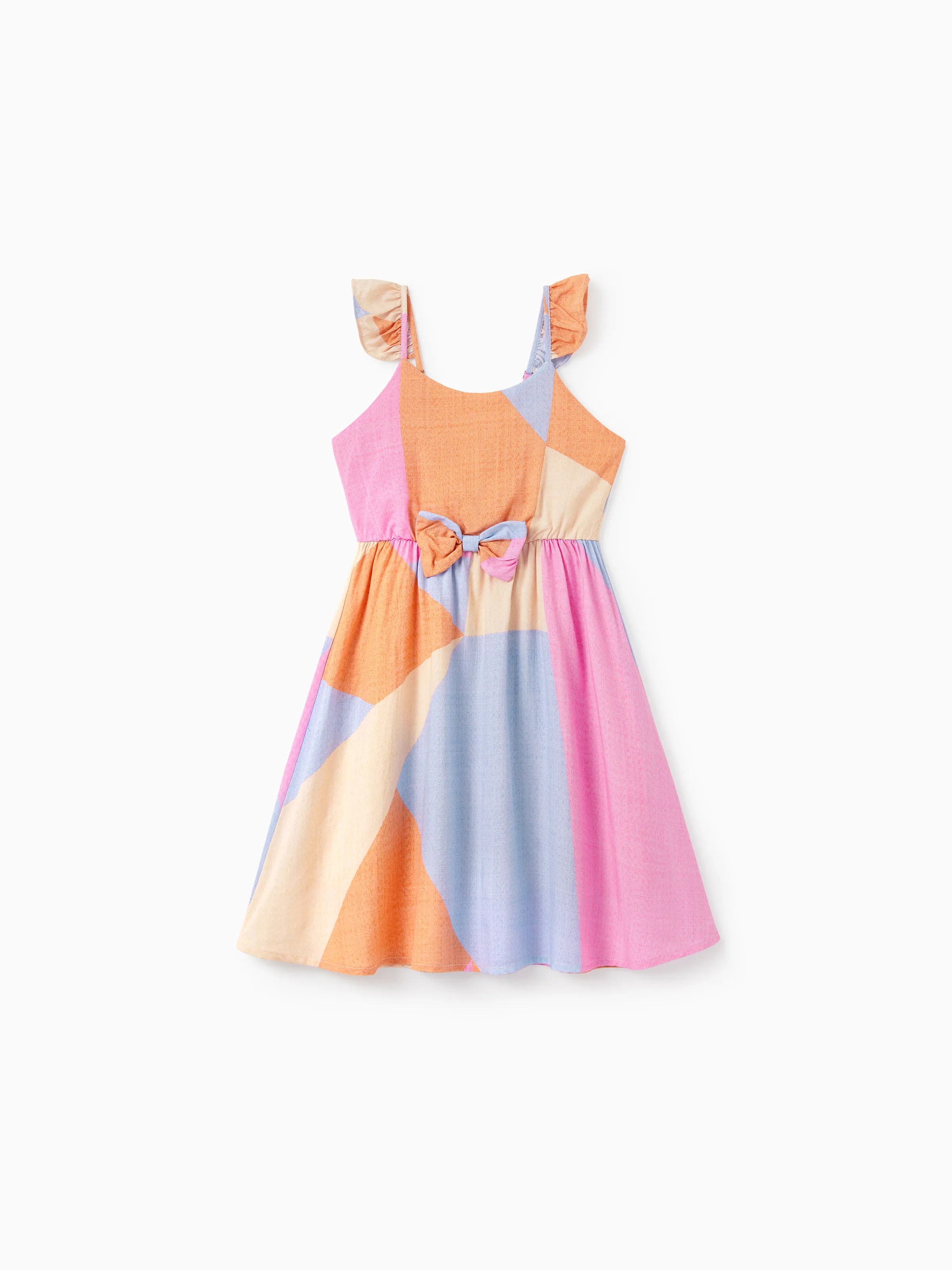 Mommy & me Outfits Set Colorblock Sleeveless Strappy Dress or Short-sleeve T-shirt Multi-color - Image 13