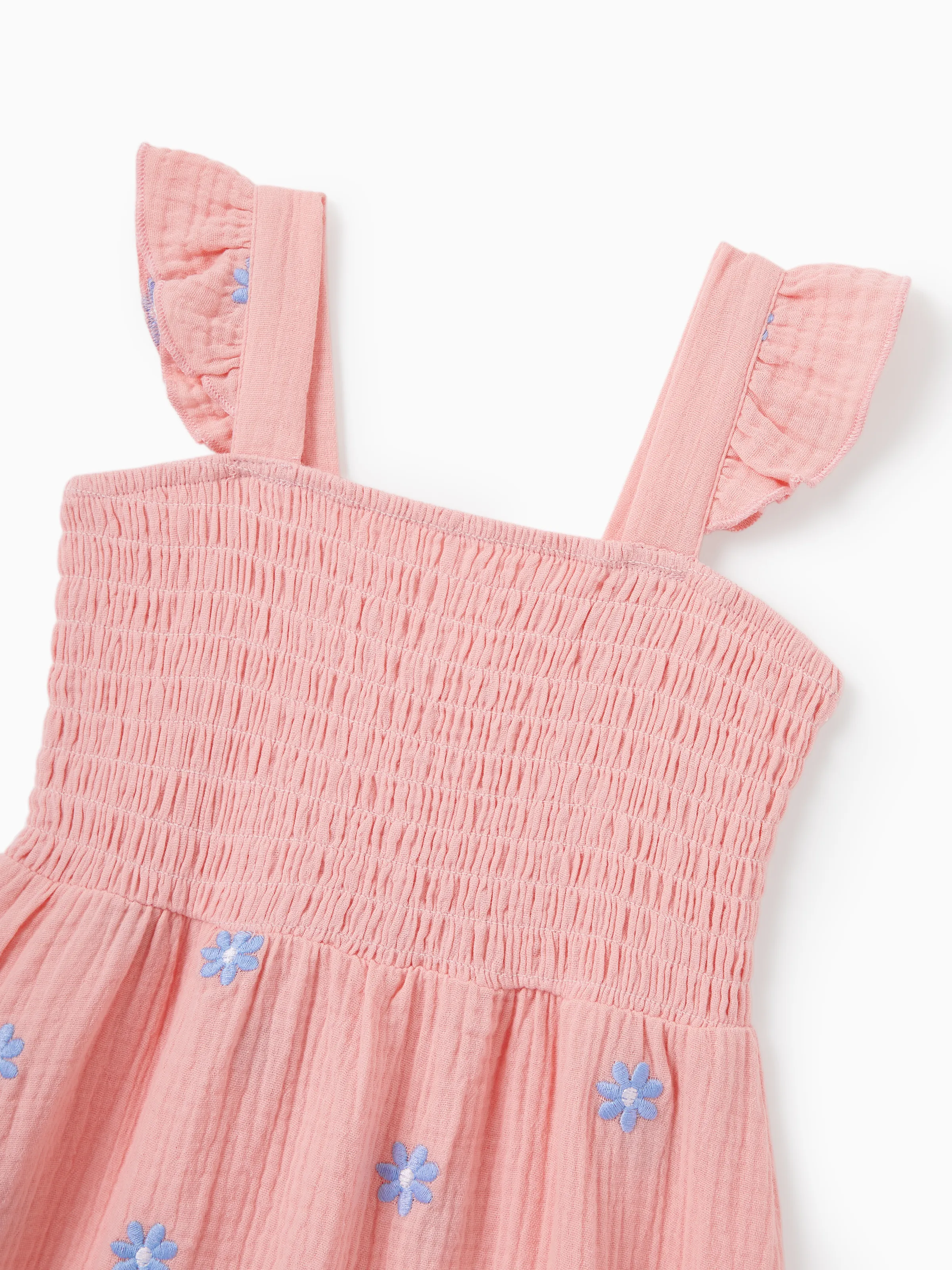 Mommy & me Pink Outfits Flower Print Smocked Tie-Back Cotton Dress for Mom & Daughter, Solid Shirts for Son, Perfect for Summer Family Outings & Photos Mauve Pink - Image 10