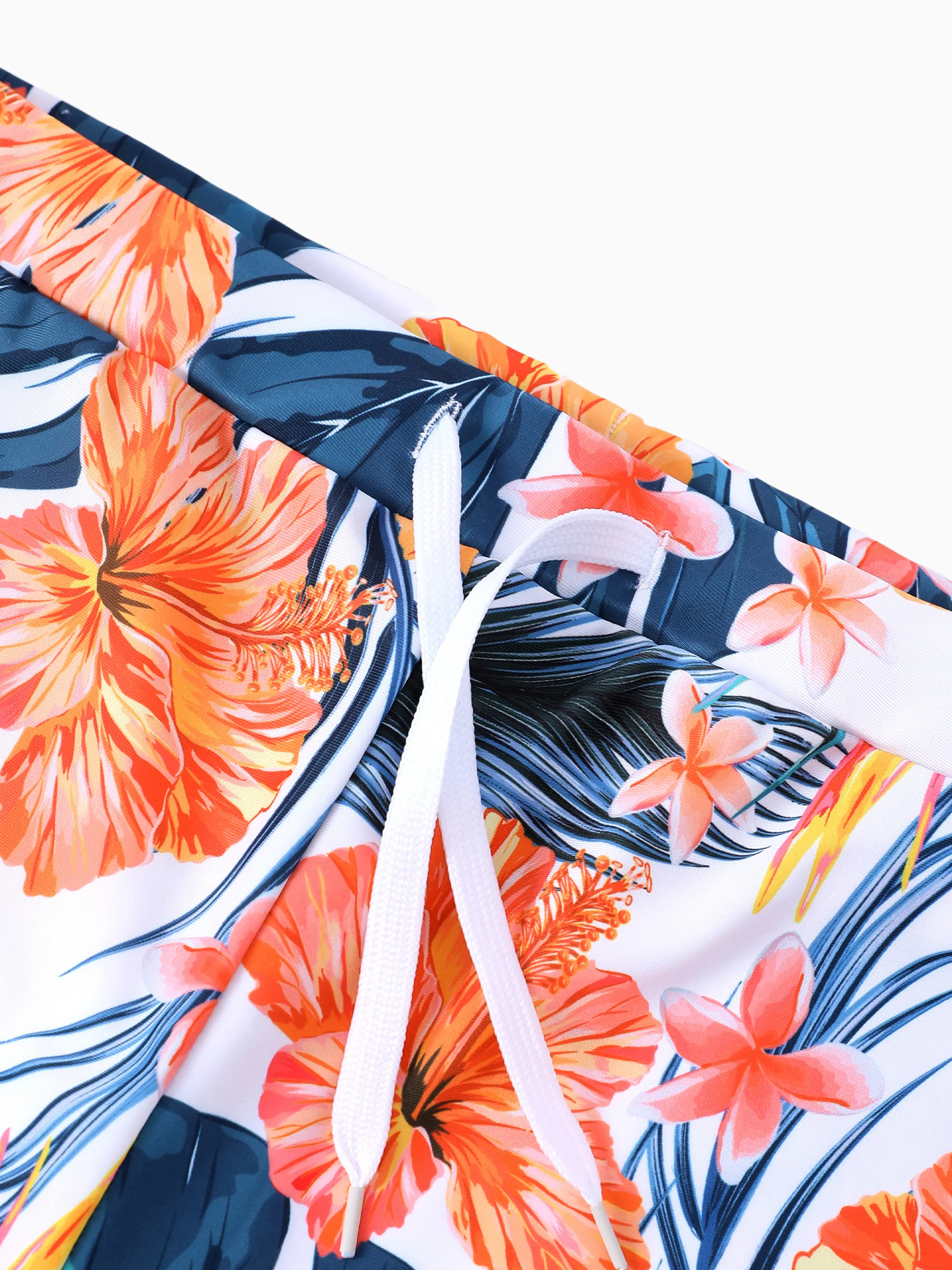Mommy & me Swimwear Tropical Floral Bikini Set with Ruffle Top for Mom & Daughter, Board Shorts for Dad & Son, Bright Summer Beach Outfits Orange - Image 15