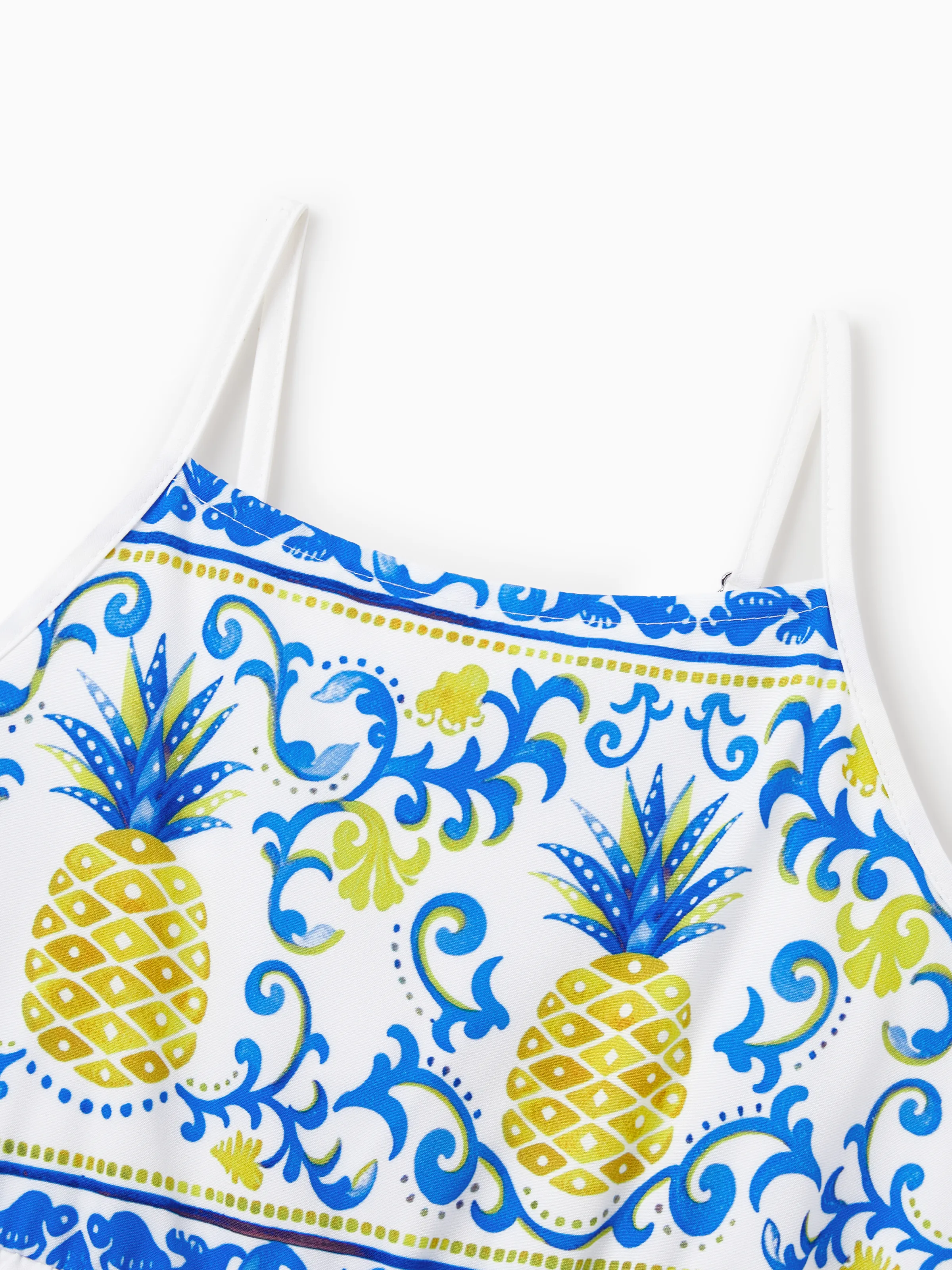 Mommy & me Vacation Set Tropical Pineapple Coconut Tree Print Short-sleeve T-shirt or Hollow out Strap Dress for Summer Vacation White - Image 15