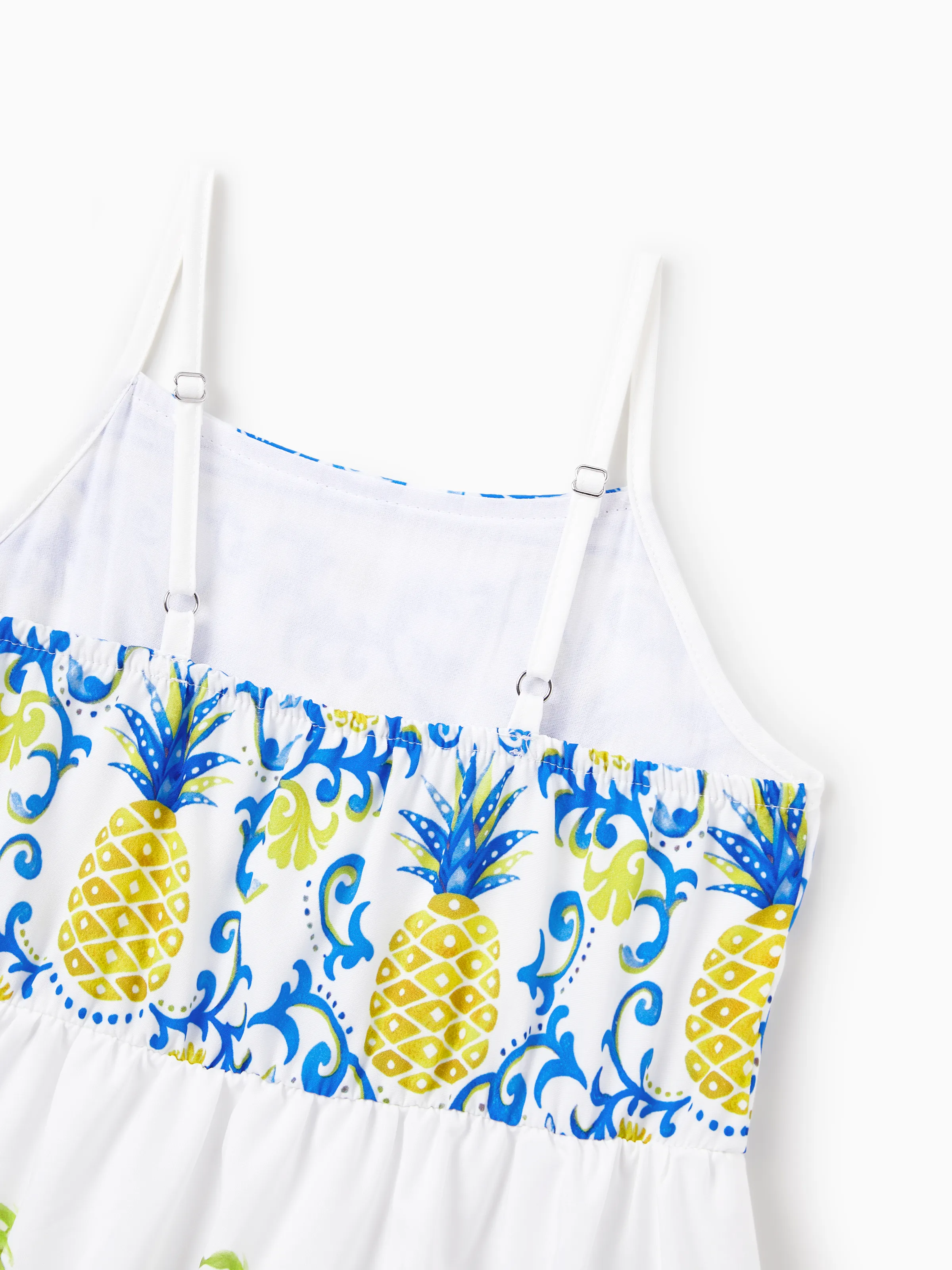 Mommy & me Vacation Set Tropical Pineapple Coconut Tree Print Short-sleeve T-shirt or Hollow out Strap Dress for Summer Vacation White - Image 16