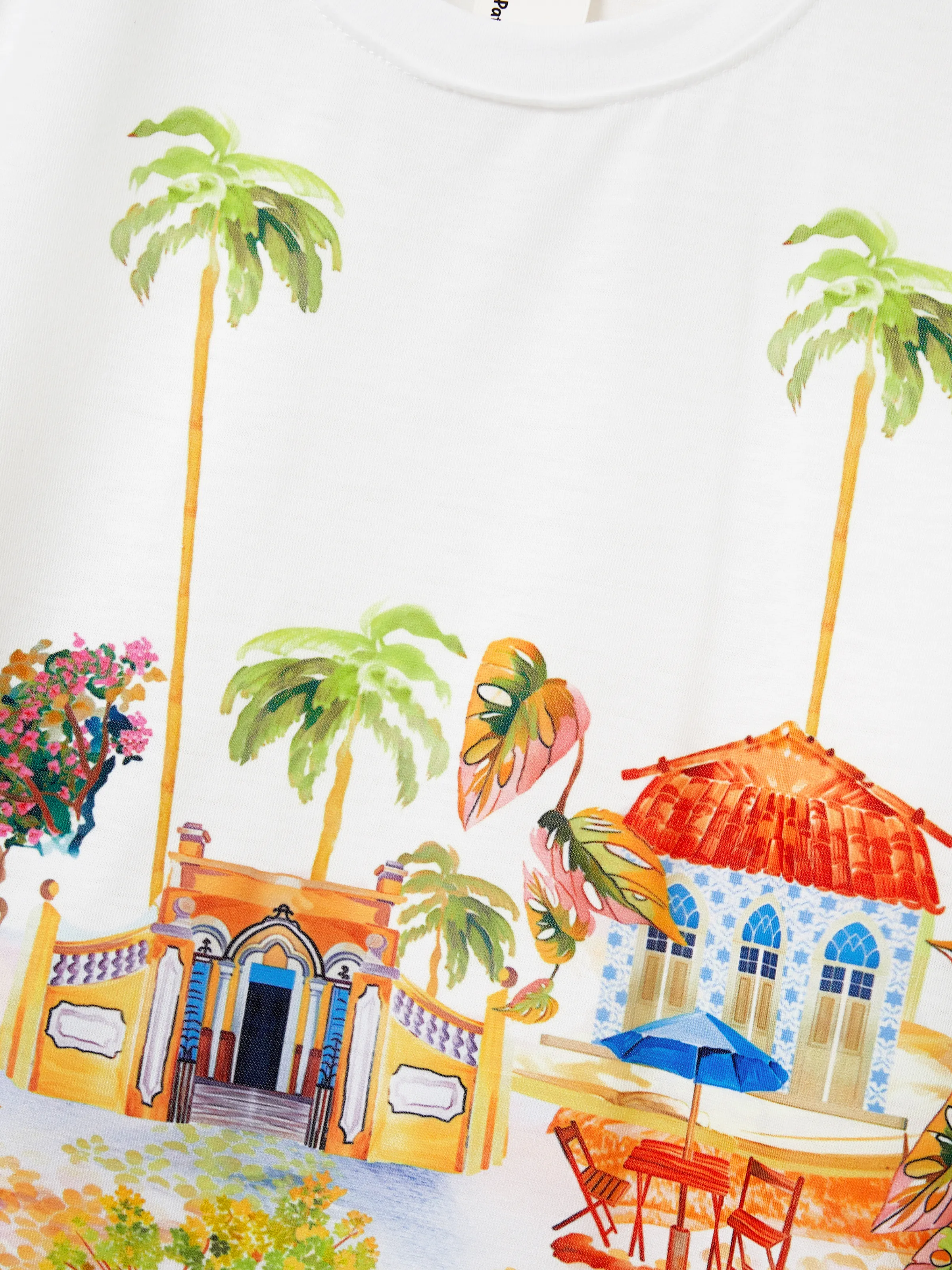 Mommy & me Vacation Set Tropical Pineapple Coconut Tree Print Short-sleeve T-shirt or Hollow out Strap Dress for Summer Vacation White - Image 24