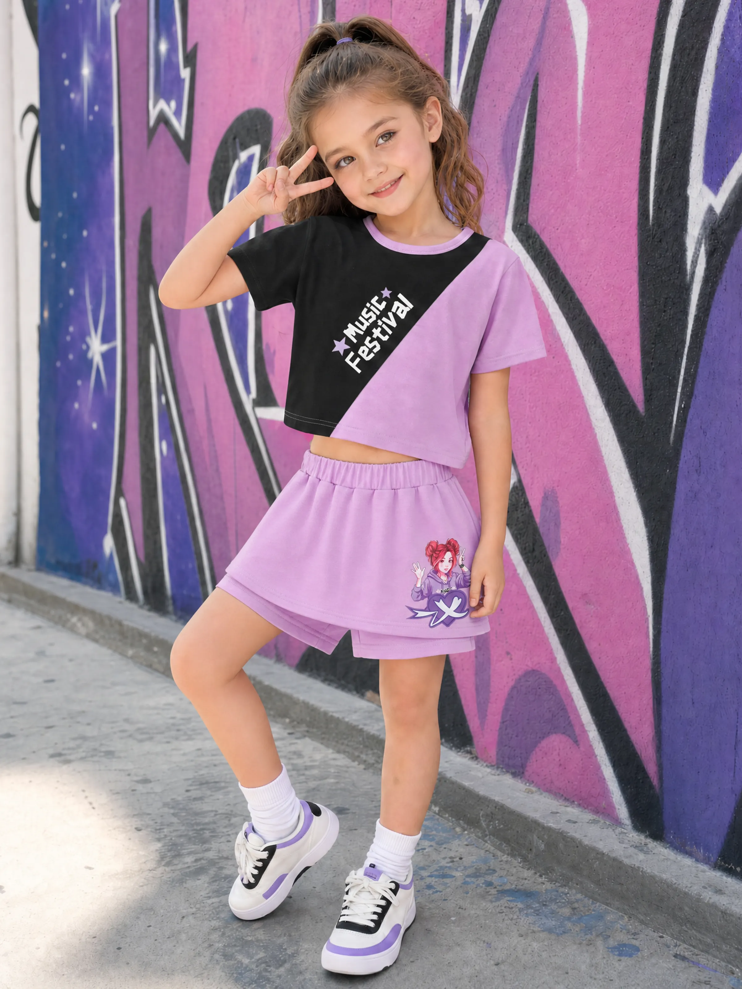 NEON Pop Toddler Girl Skort Set Purple - Image 14