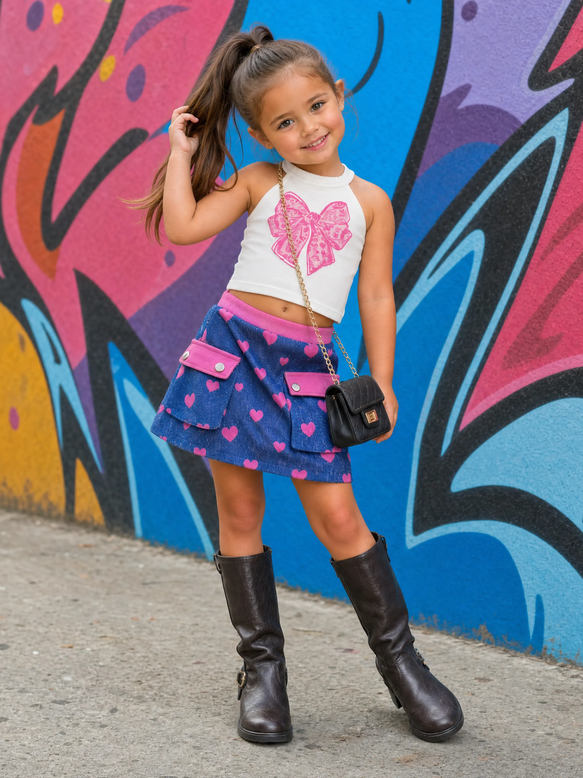 NEON Pop Toddler Girl Top & Skirt Set White