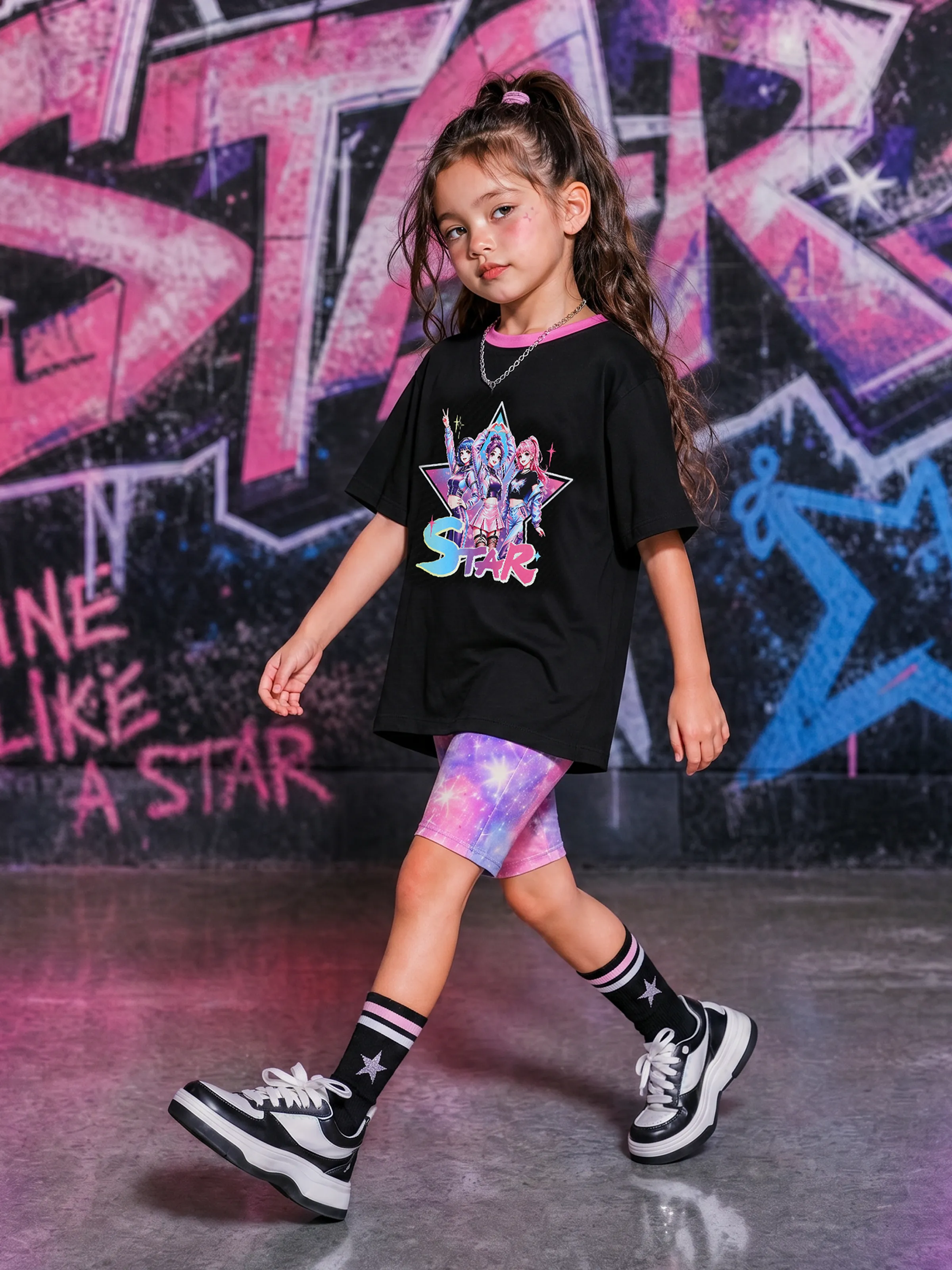 NEON Pop Toddler/Kid Girl Biker Shorts Set Black - Image 16