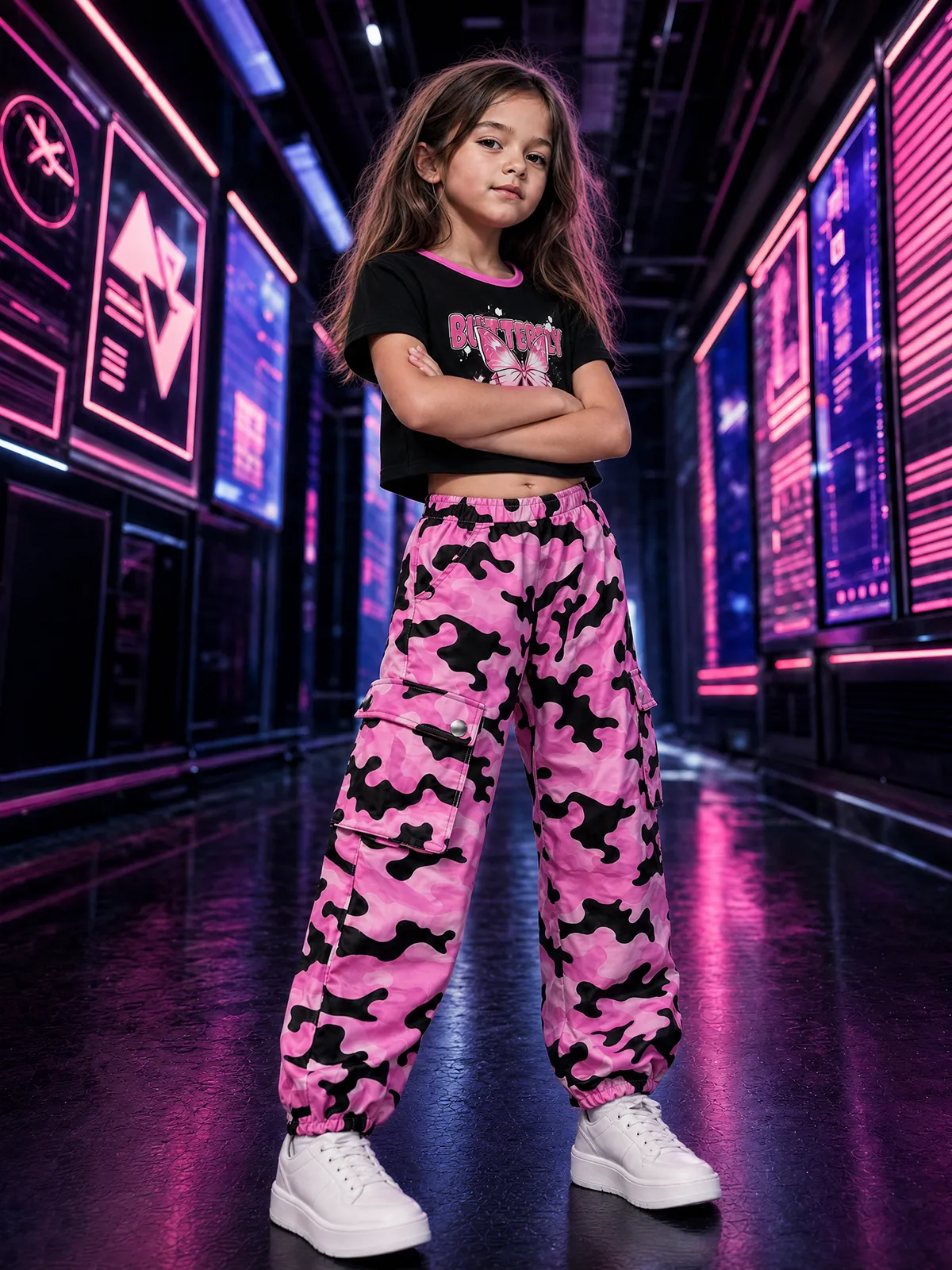 NEON Pop Toddler/Kid Girl Cargo Pants Set Hot Pink - Image 15