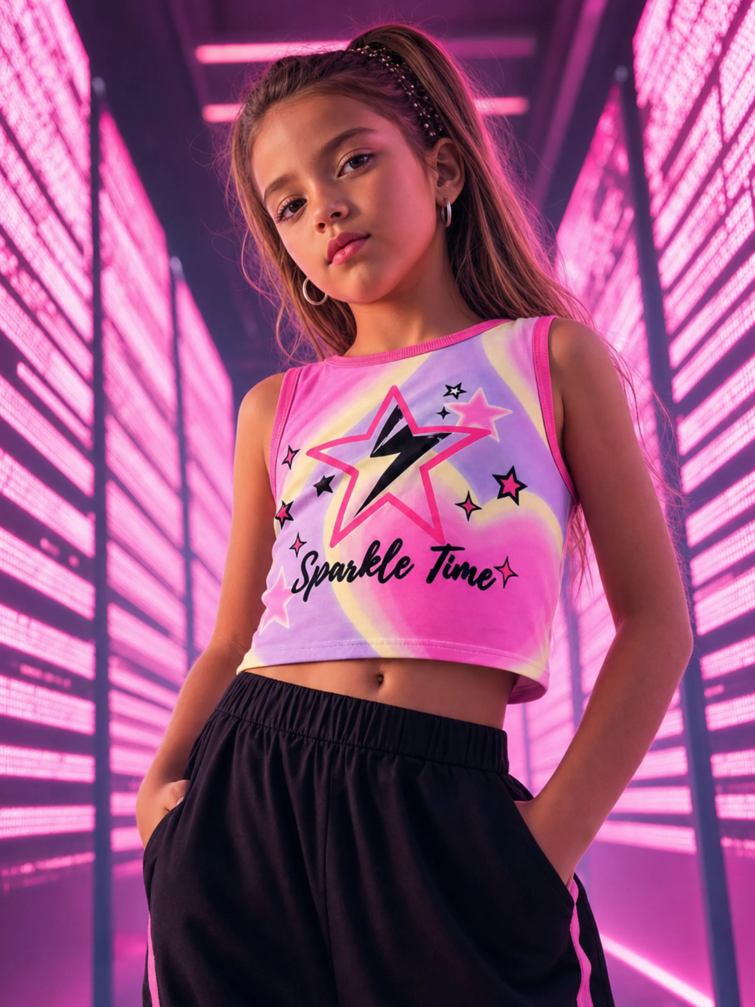 NEON Pop Toddler/Kid Girl Cargo Top Pants Set Hot Pink - Image 15