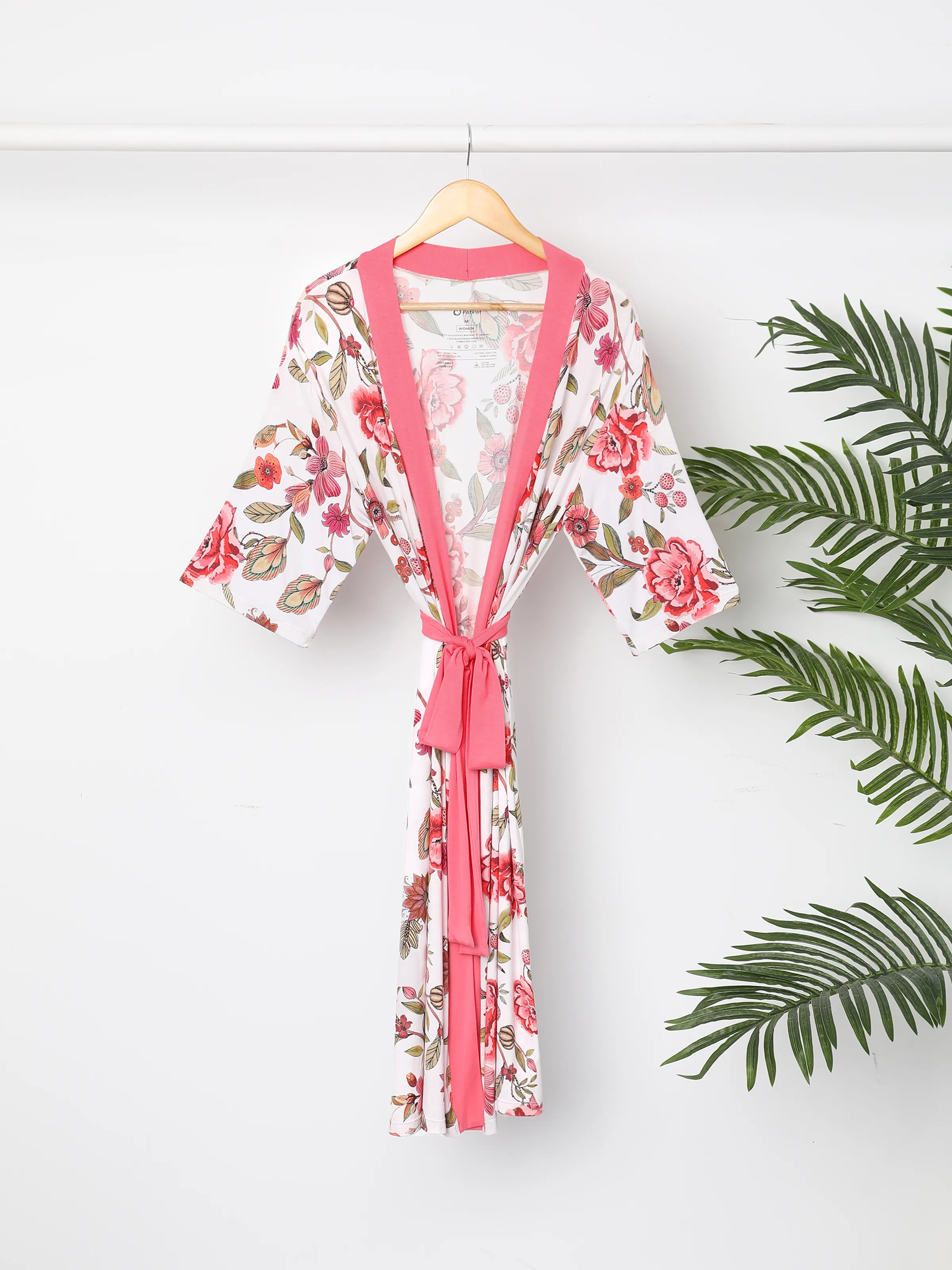 Newborn Bamboo Set for Mommy and Me Floral Bamboo Robe for Mom, Soft Swaddle Blanket with Hat, Gentle & Breathable for Newborn Essentials Peach Pink - Image 3
