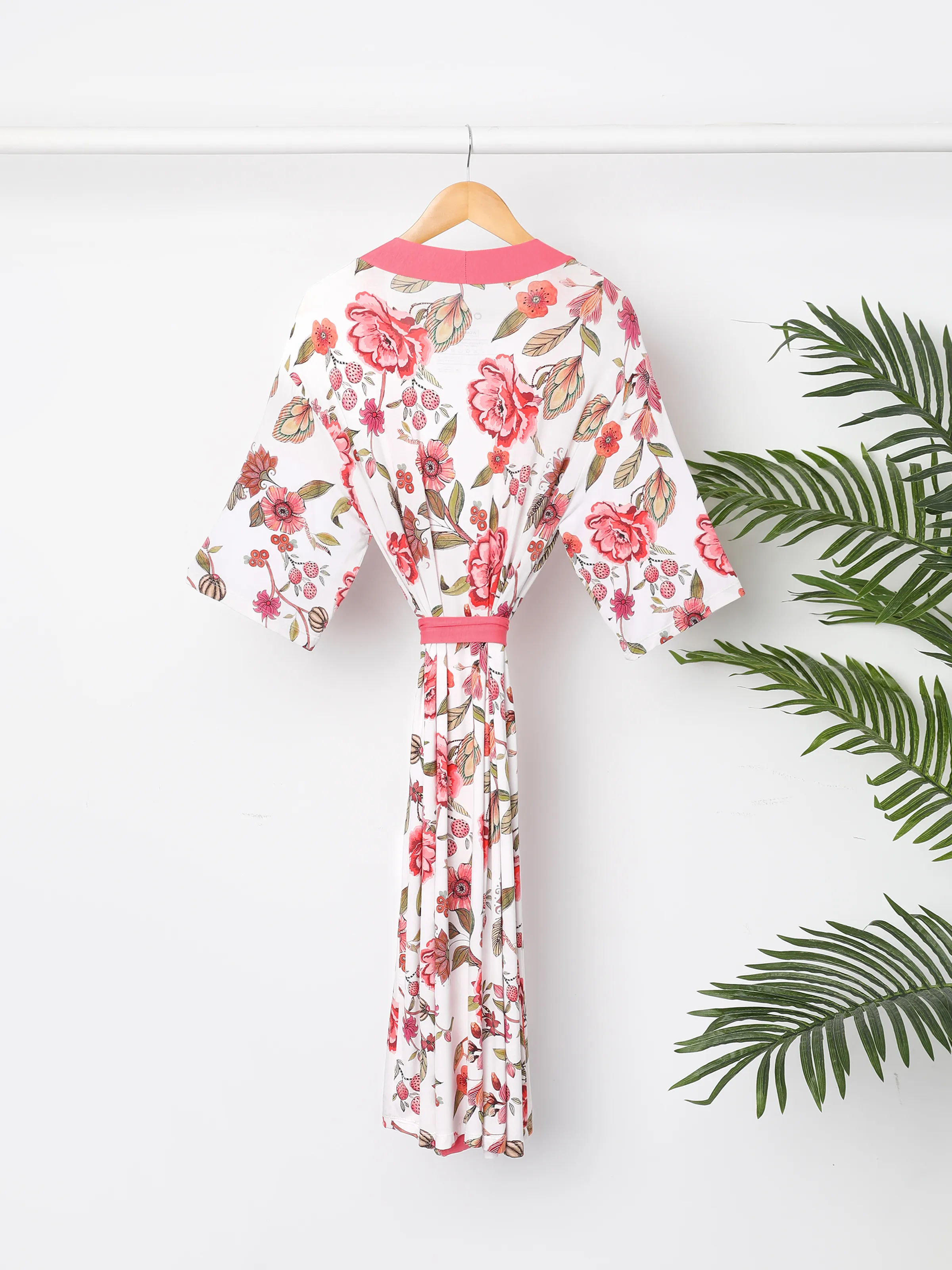 Newborn Bamboo Set for Mommy and Me Floral Bamboo Robe for Mom, Soft Swaddle Blanket with Hat, Gentle & Breathable for Newborn Essentials Peach Pink - Image 4
