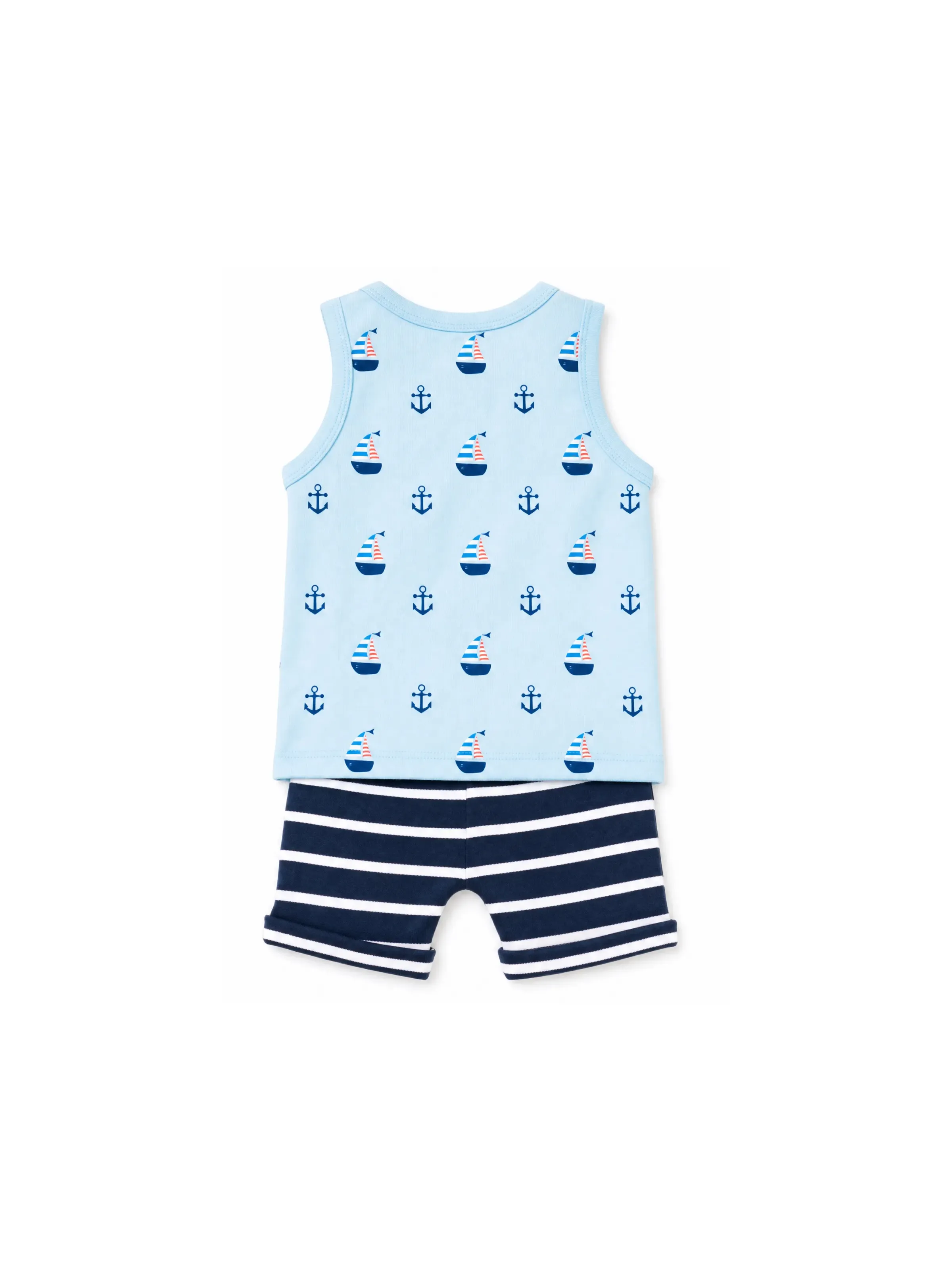Ocean Vibes Baby Boy Sailboat Print Shorts Set Dark Blue - Image 3