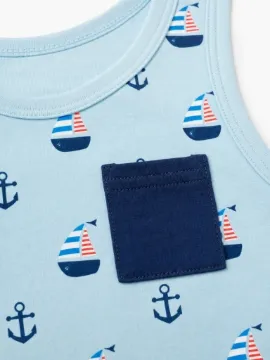 Ocean Vibes Baby Boy Sailboat Print Shorts Set Dark Blue - Image 5