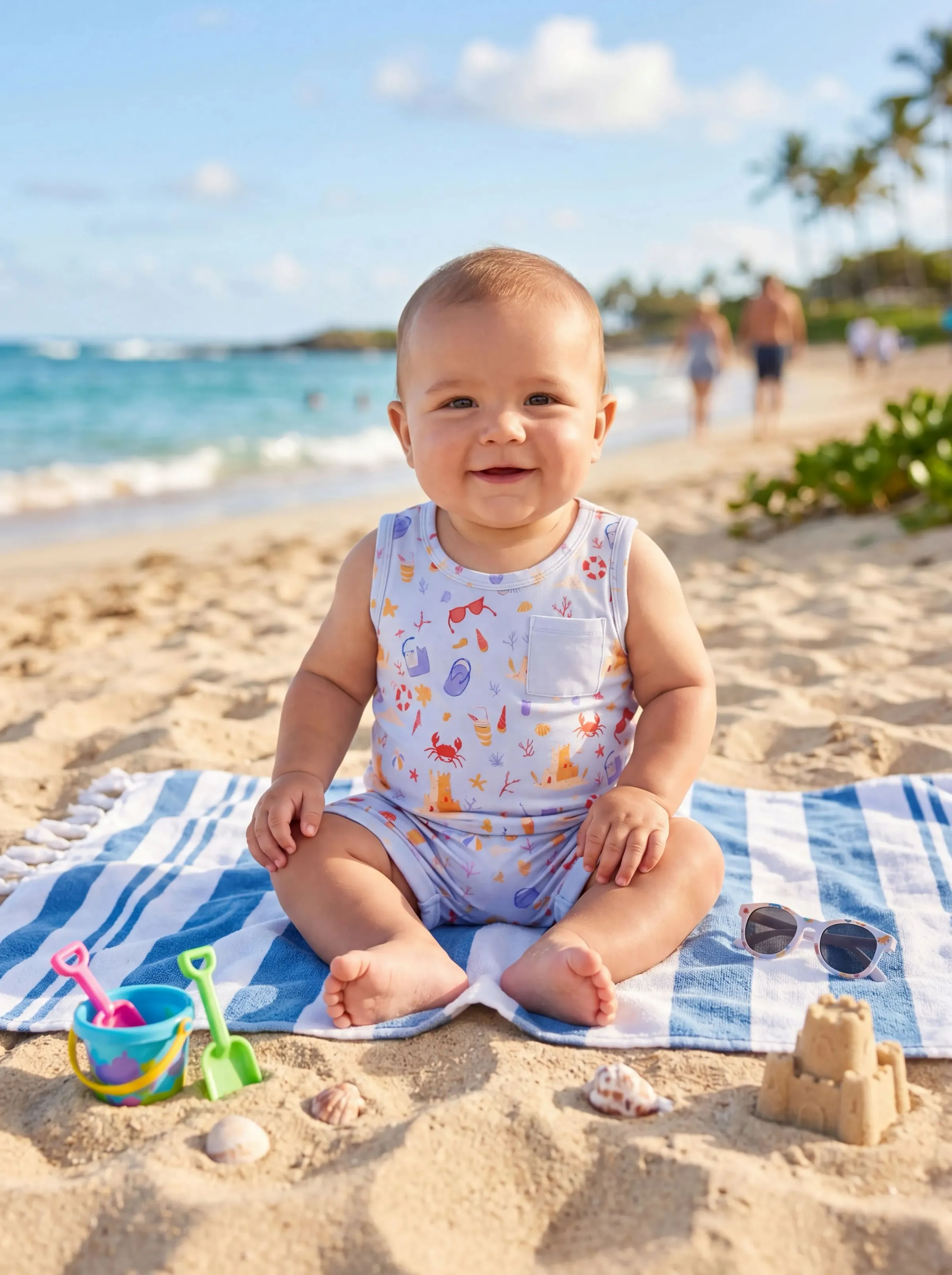 Ocean Vibes Baby Boy Beach Print Shorts Set Light Blue - Image 2