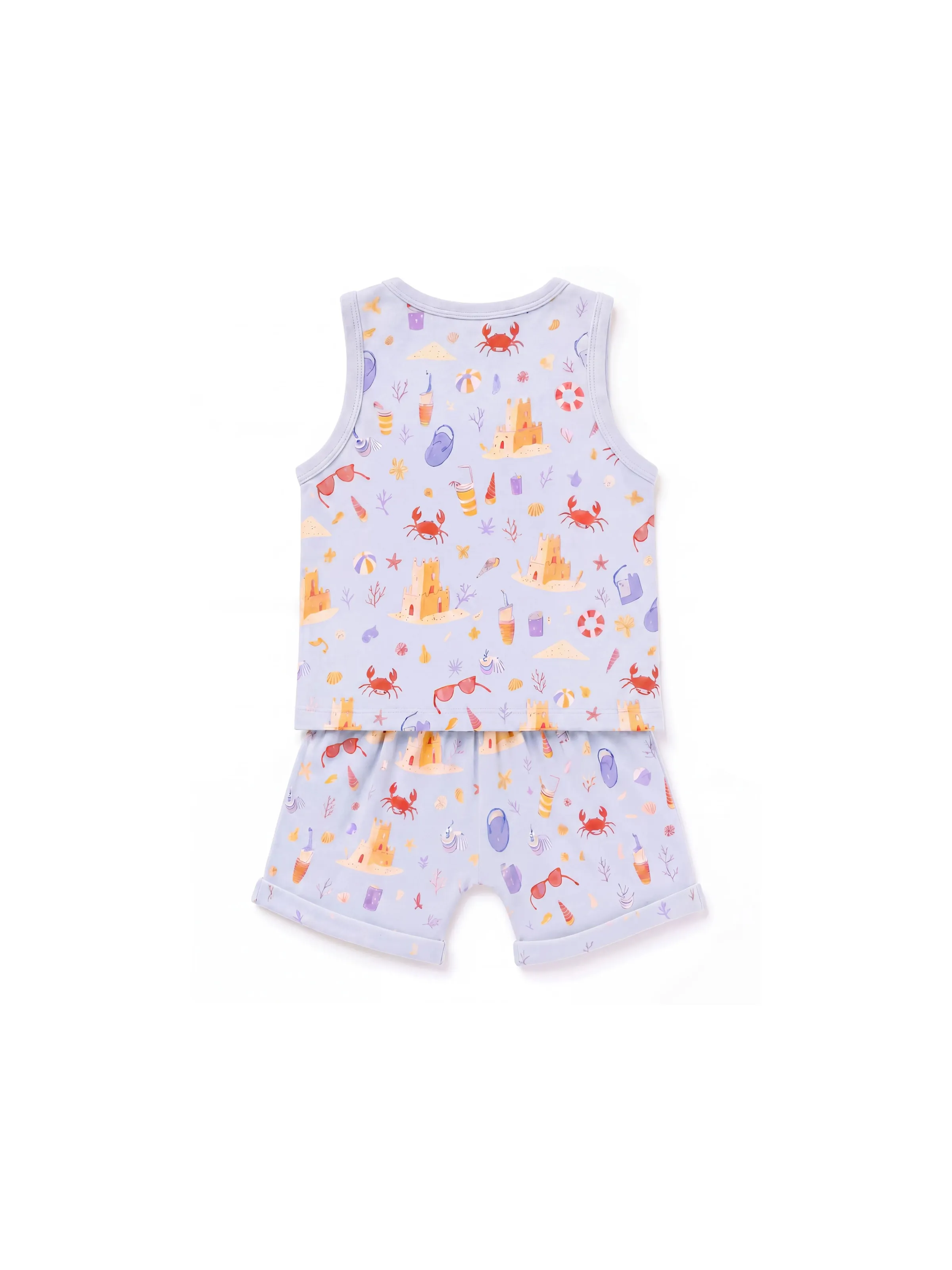 Ocean Vibes Baby Boy Beach Print Shorts Set Light Blue - Image 3