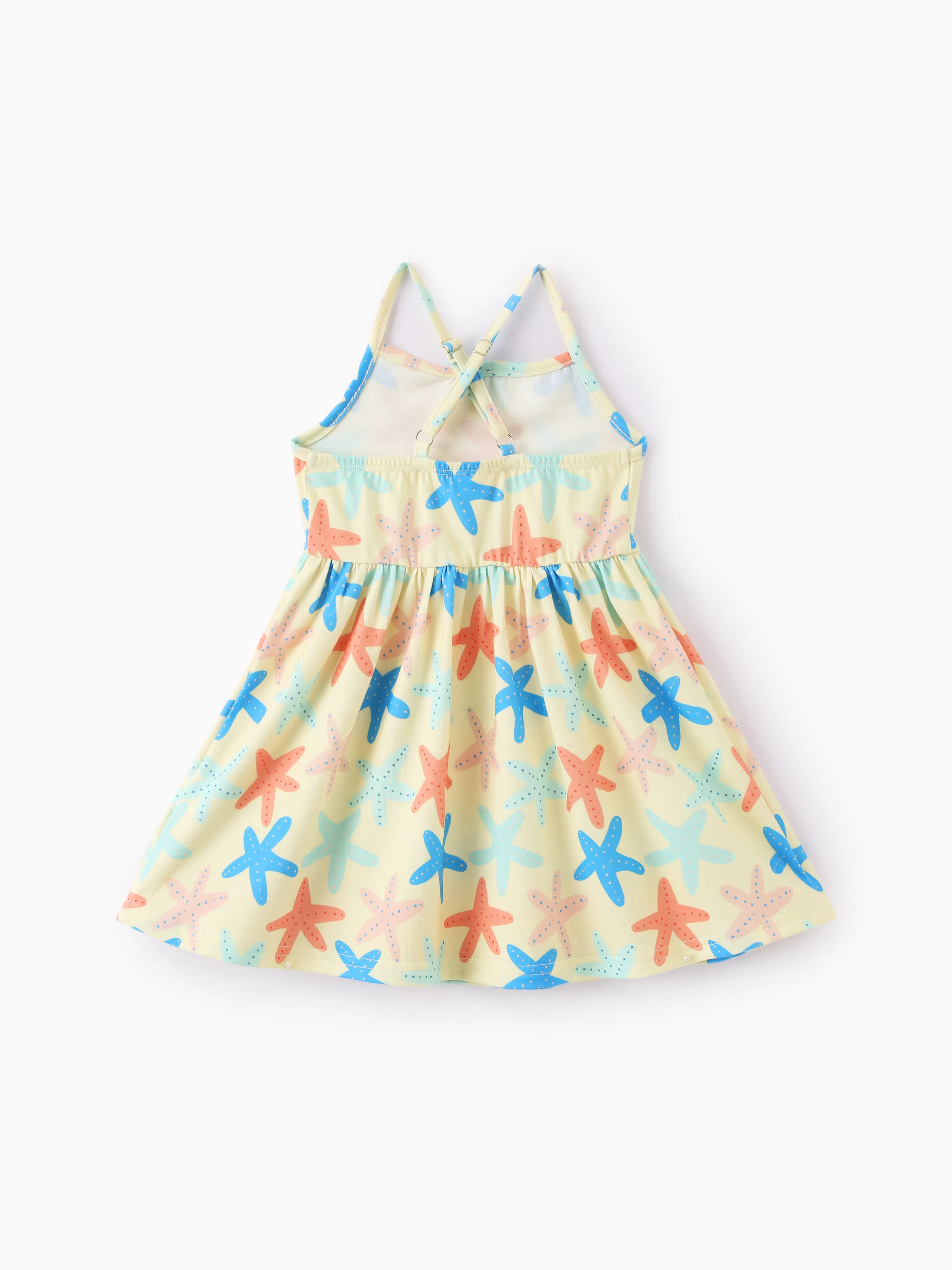 Ocean Vibes Baby Girl Starfish Print Crisscross Back Dress Yellow - Image 4