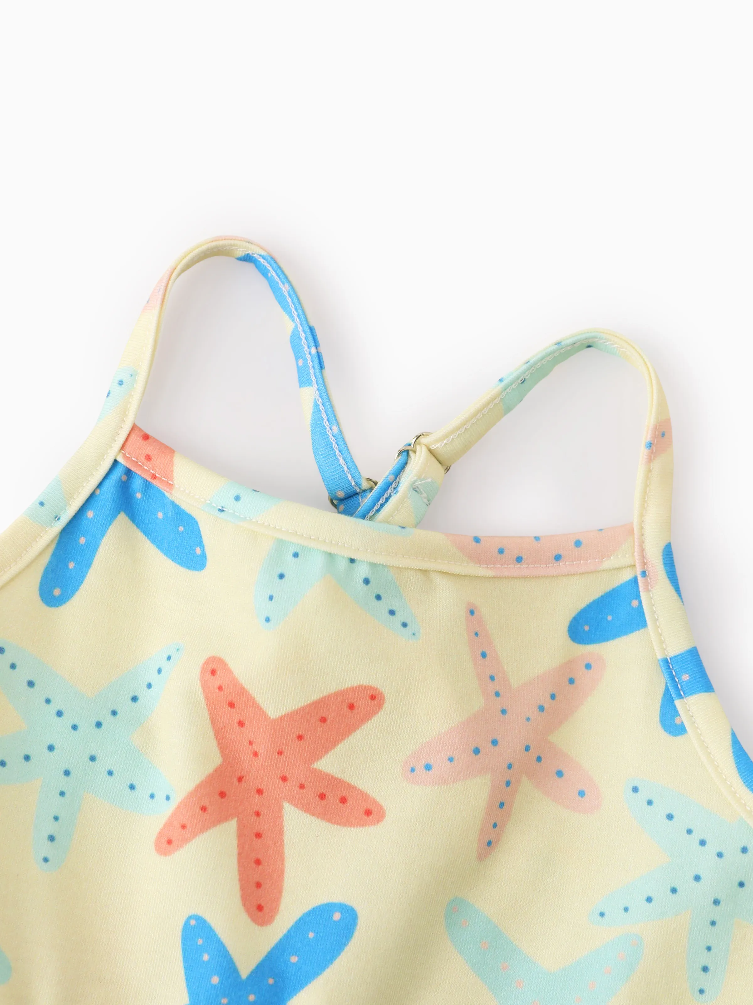 Ocean Vibes Baby Girl Starfish Print Crisscross Back Dress Yellow - Image 5