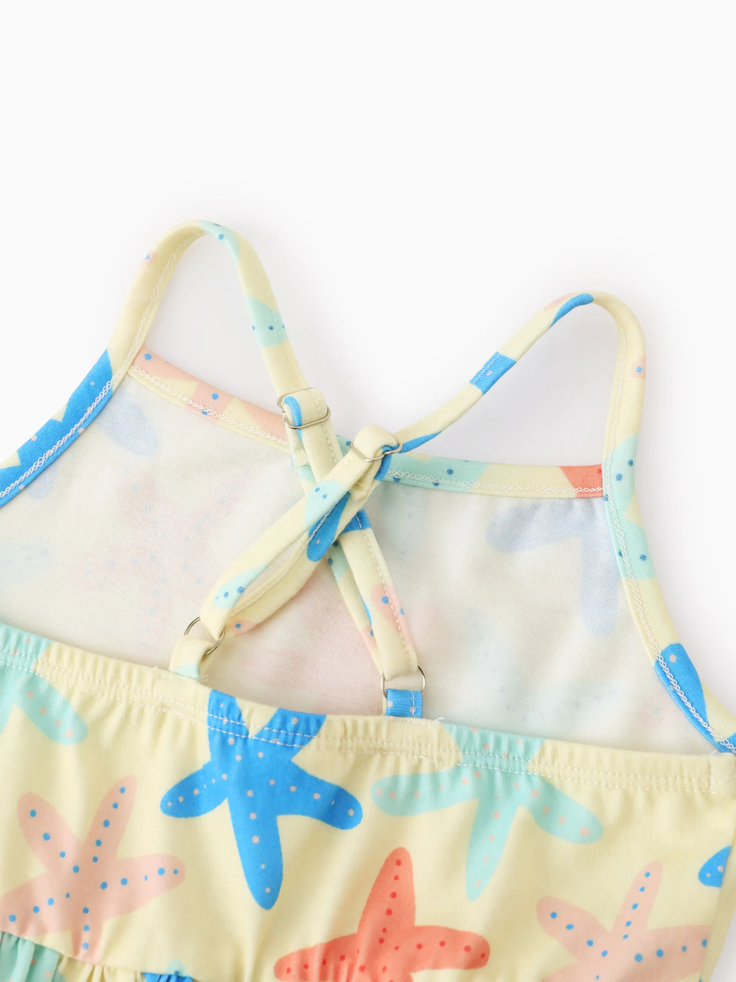 Ocean Vibes Baby Girl Starfish Print Crisscross Back Dress Yellow - Image 6