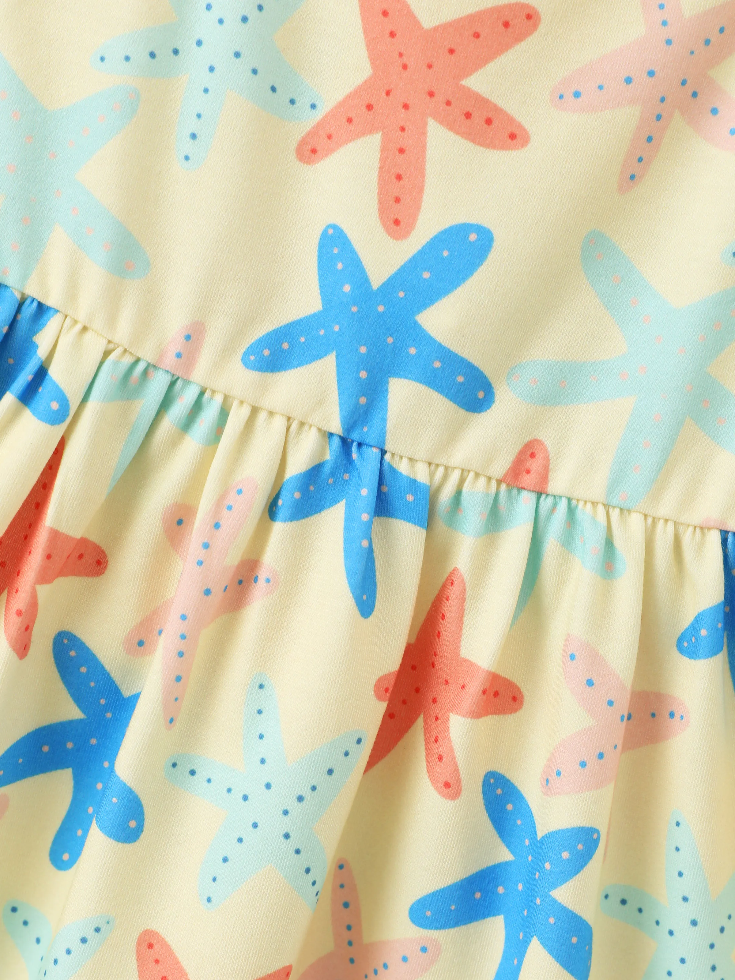 Ocean Vibes Baby Girl Starfish Print Crisscross Back Dress Yellow - Image 7