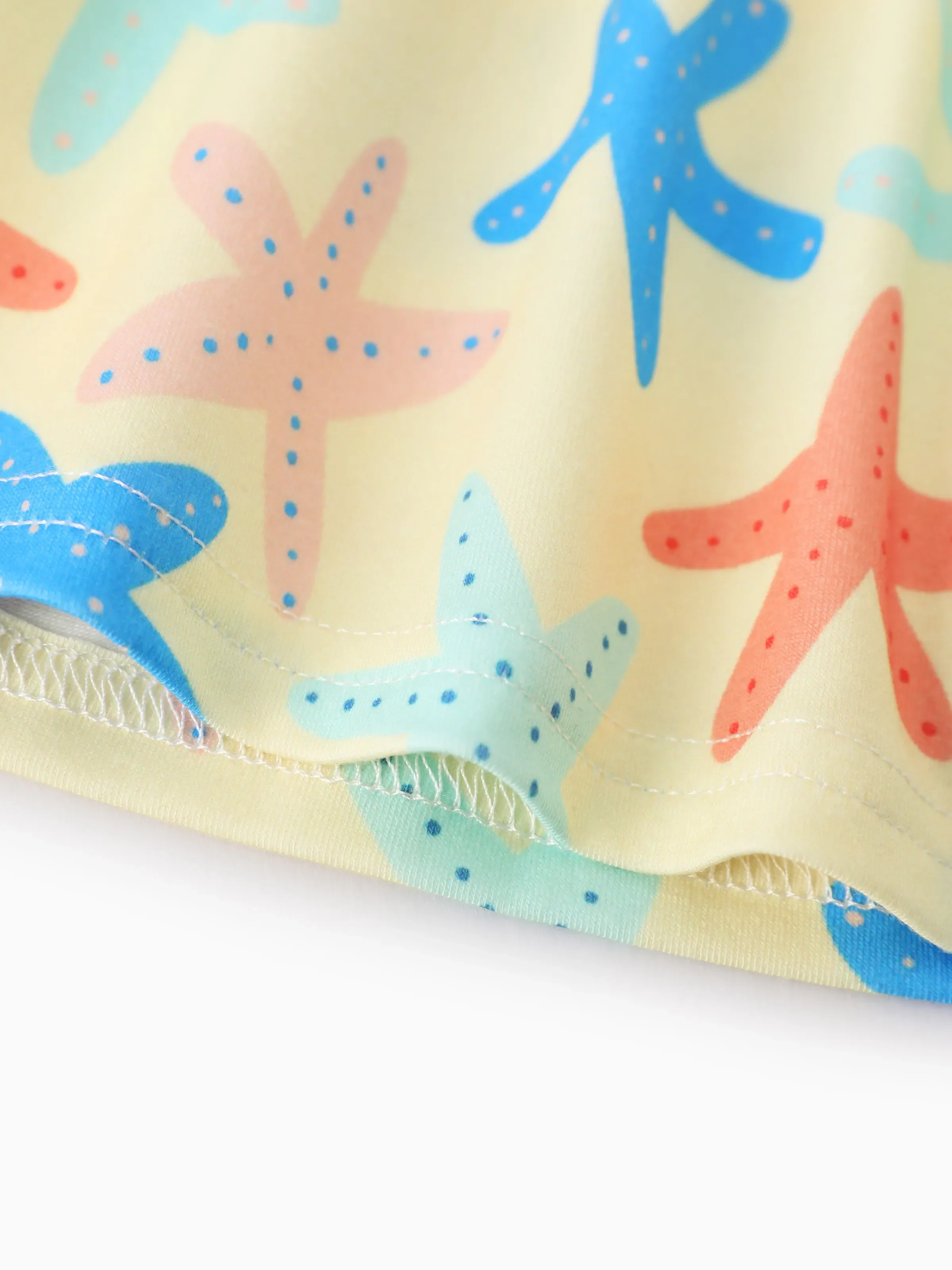 Ocean Vibes Baby Girl Starfish Print Crisscross Back Dress Yellow - Image 8
