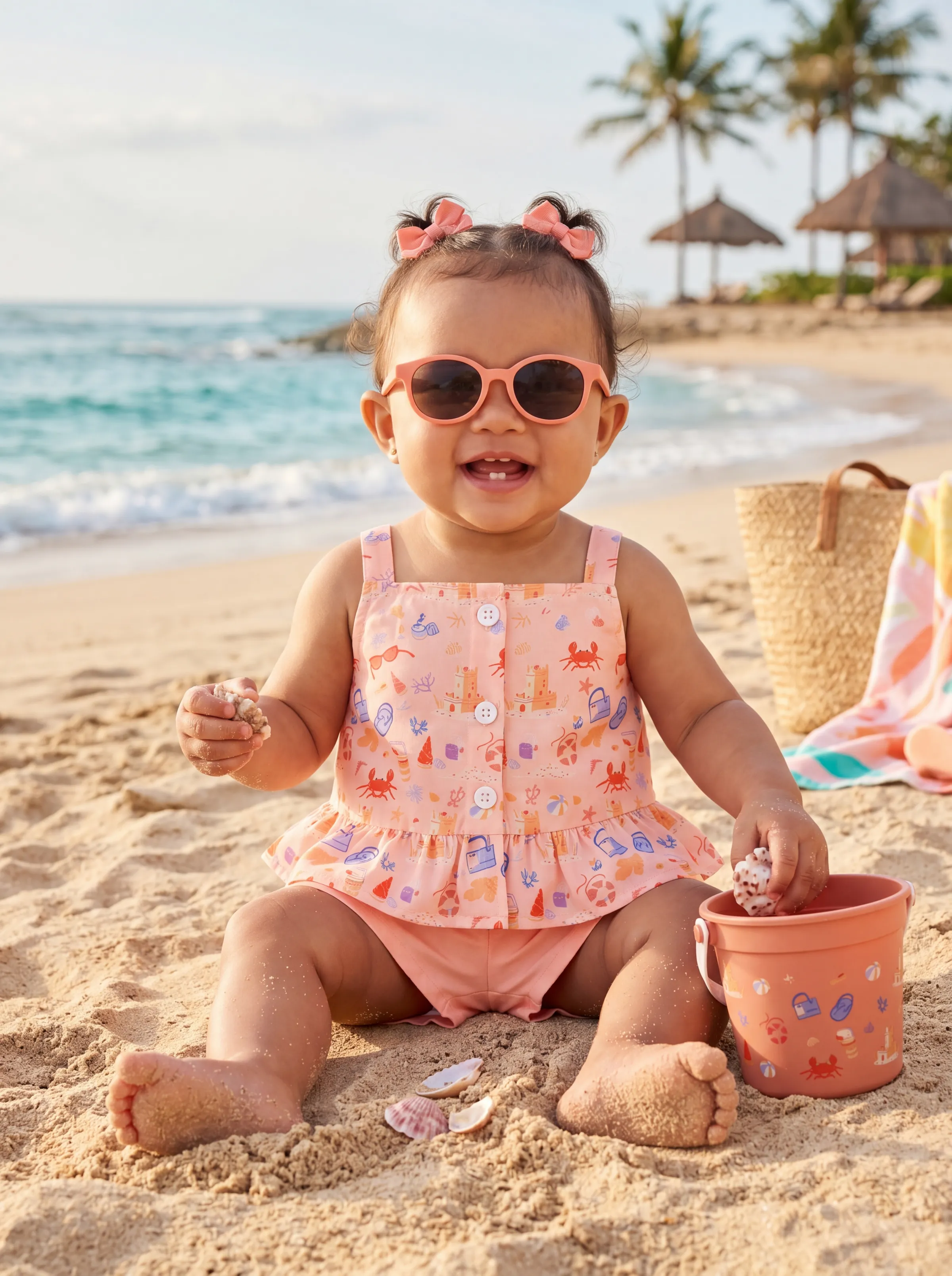 Ocean Vibes Baby Girl Top & Shorts Set Light Pink