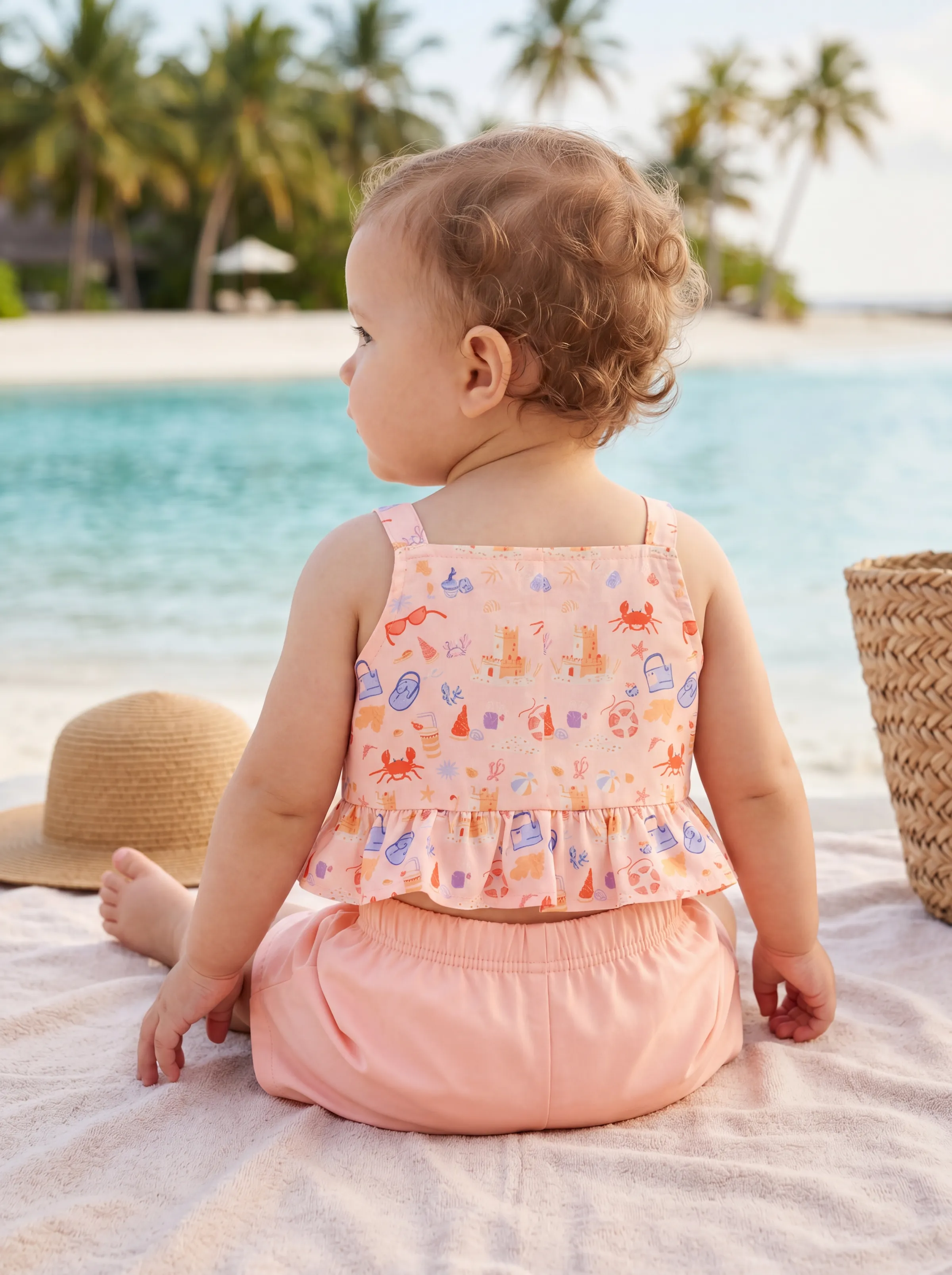 Ocean Vibes Baby Girl Top & Shorts Set Light Pink - Image 11