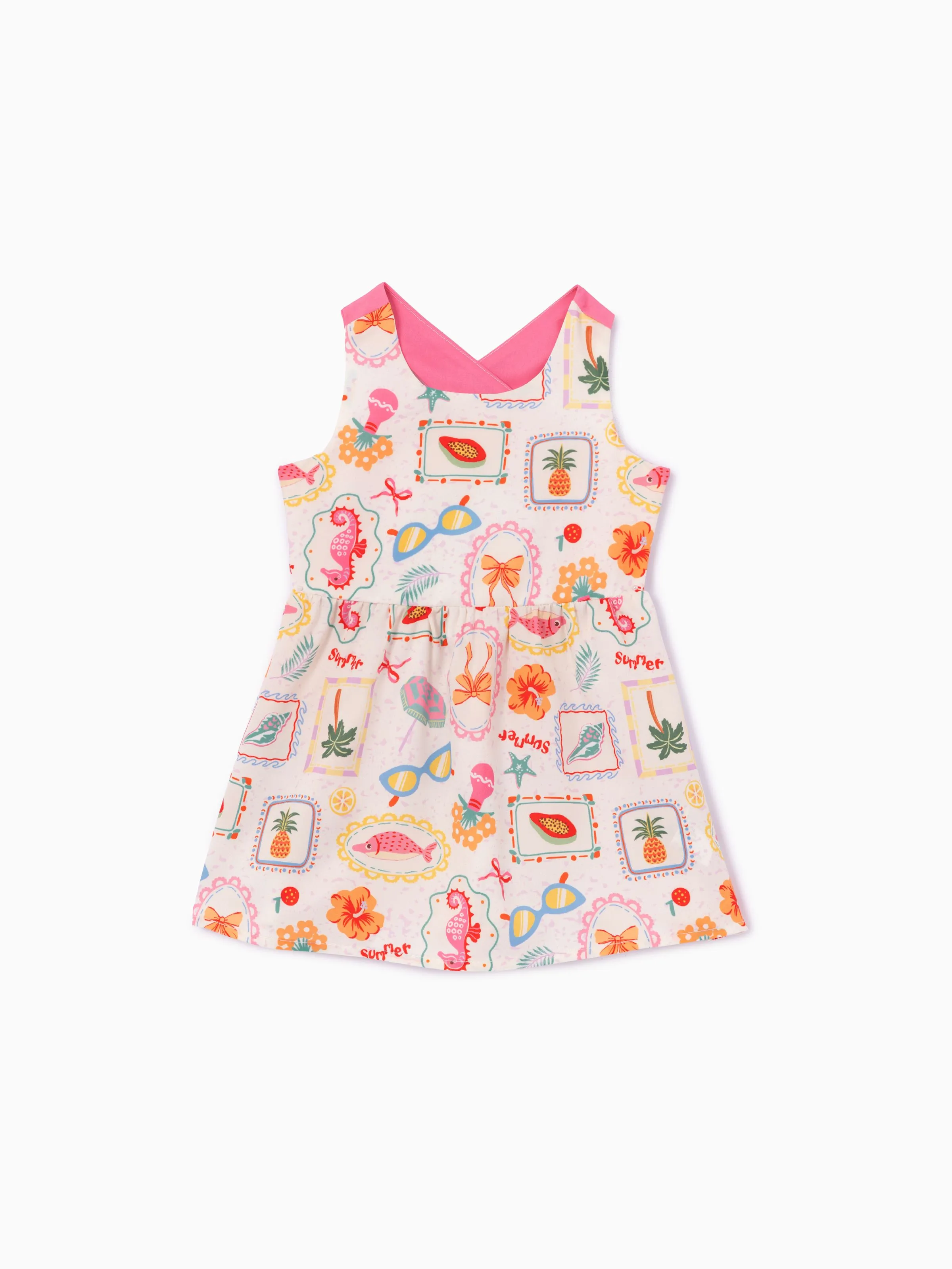 Ocean Vibes Baby Girl Tropical Dress Pink