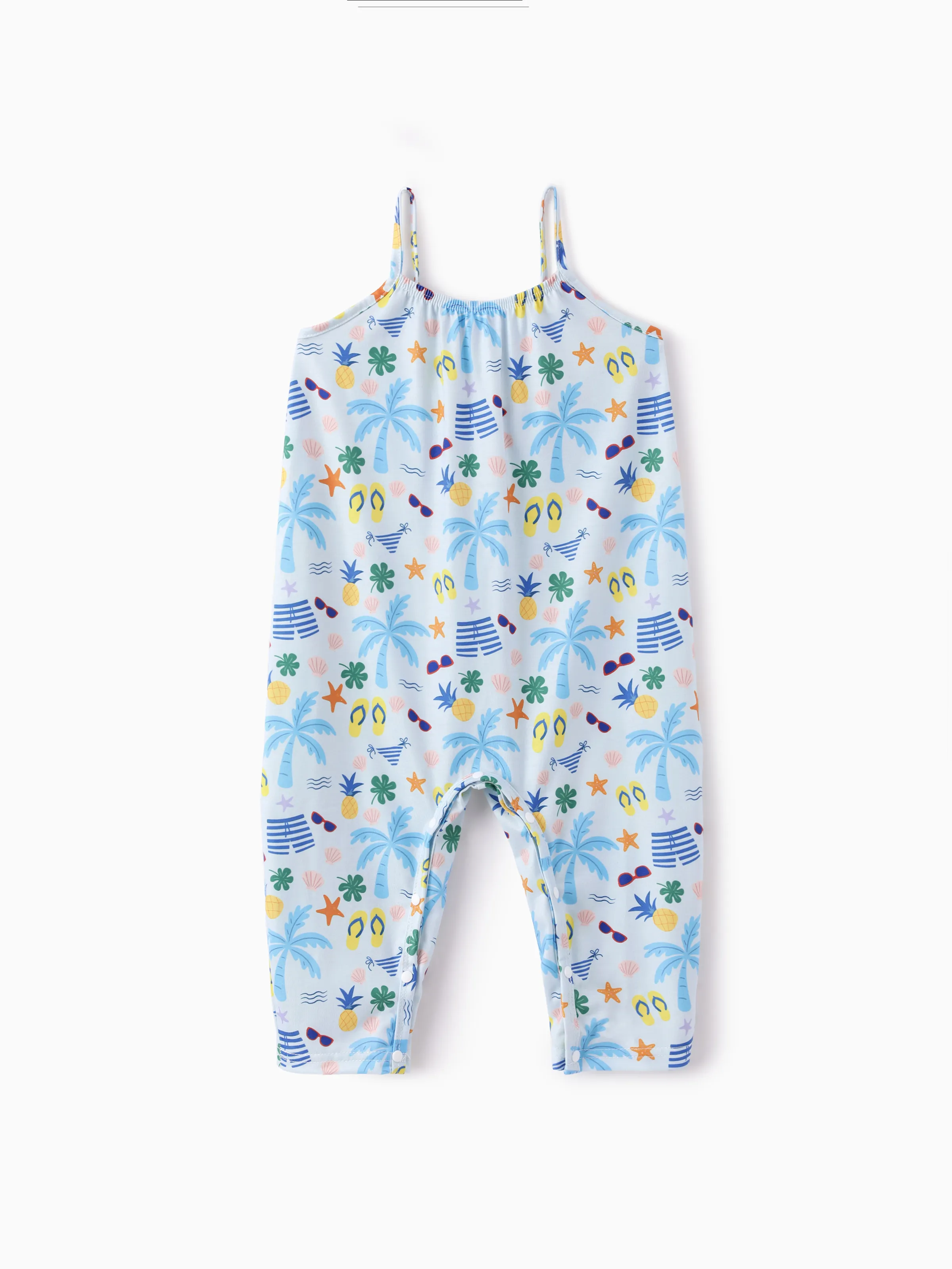 Ocean Vibes Baby Girl Tropical Sleeveless Romper Blue - Image 2