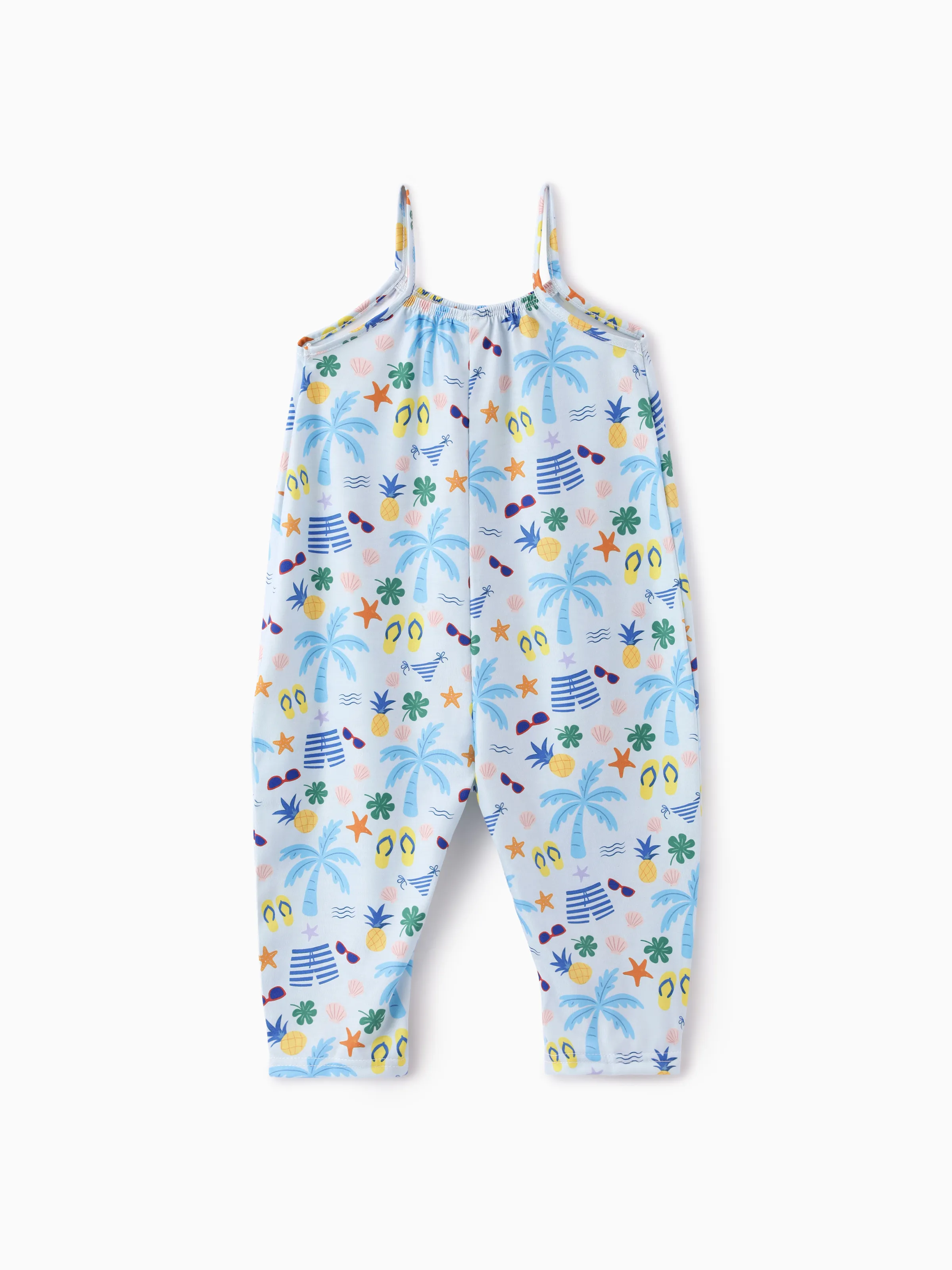 Ocean Vibes Baby Girl Tropical Sleeveless Romper Blue - Image 3