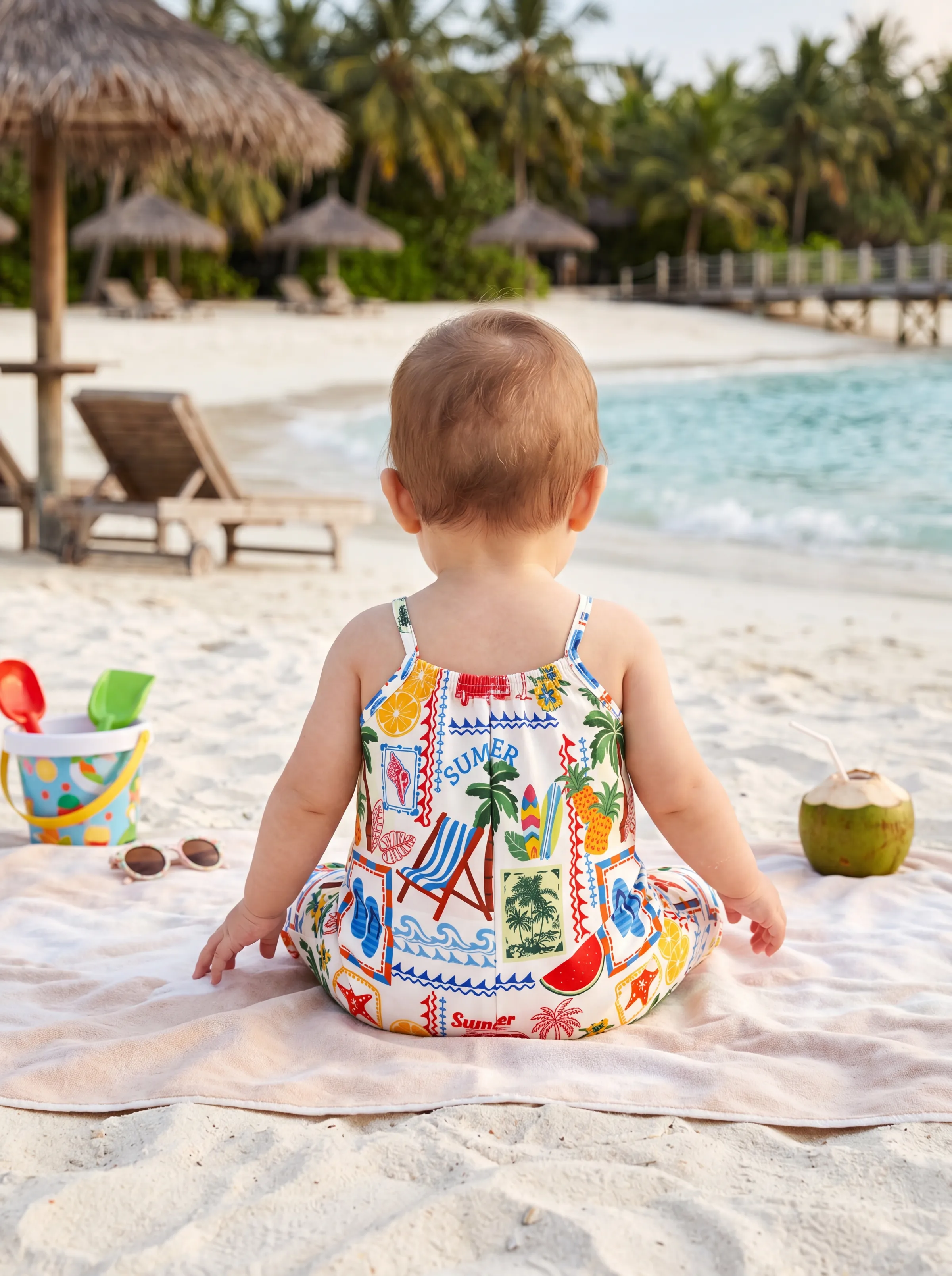 Ocean Vibes Baby Girl Tropical Sleeveless Romper Yellow - Image 10
